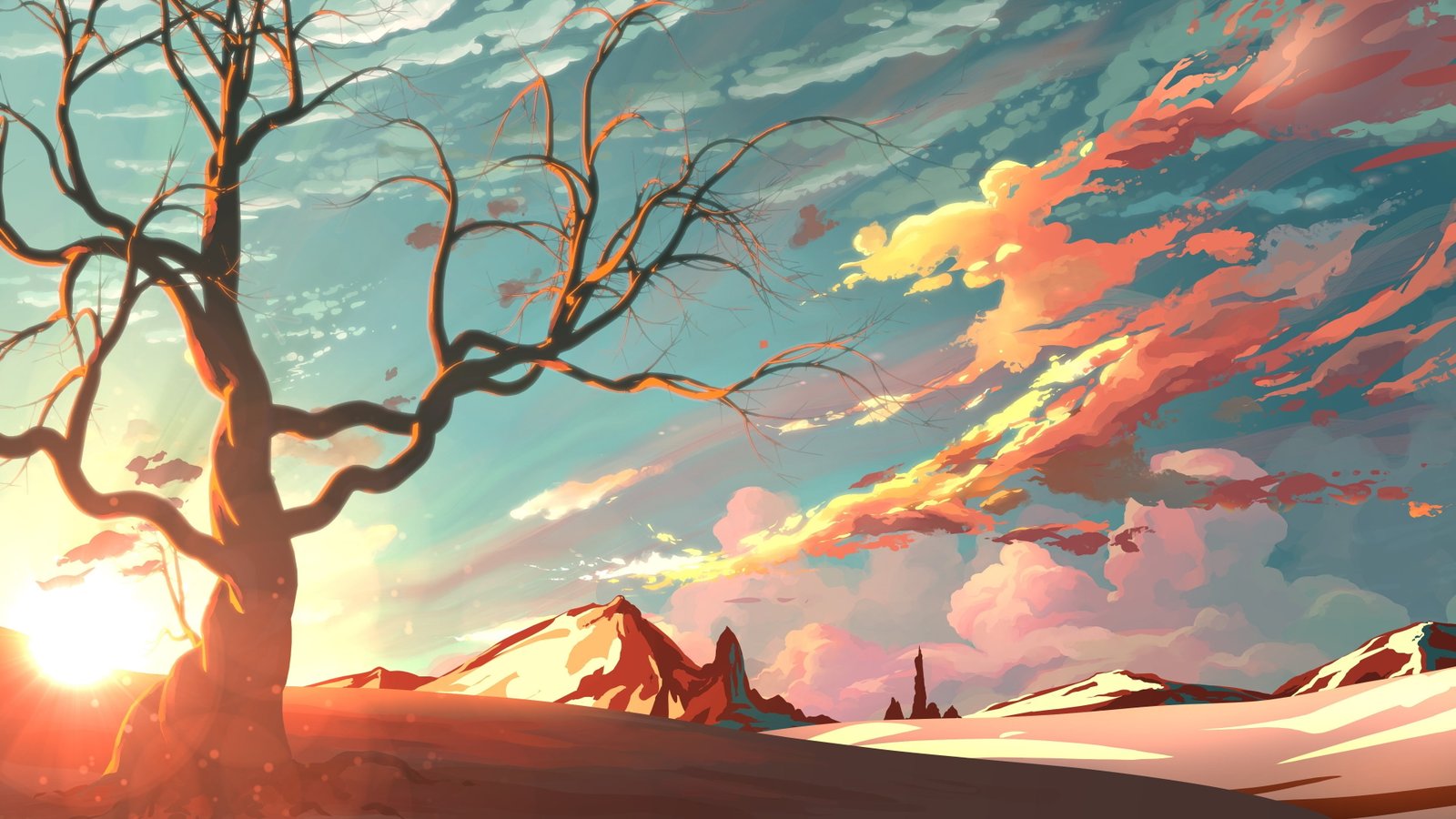 fantasy landscape clouds cel shading sunlight 2k 4k