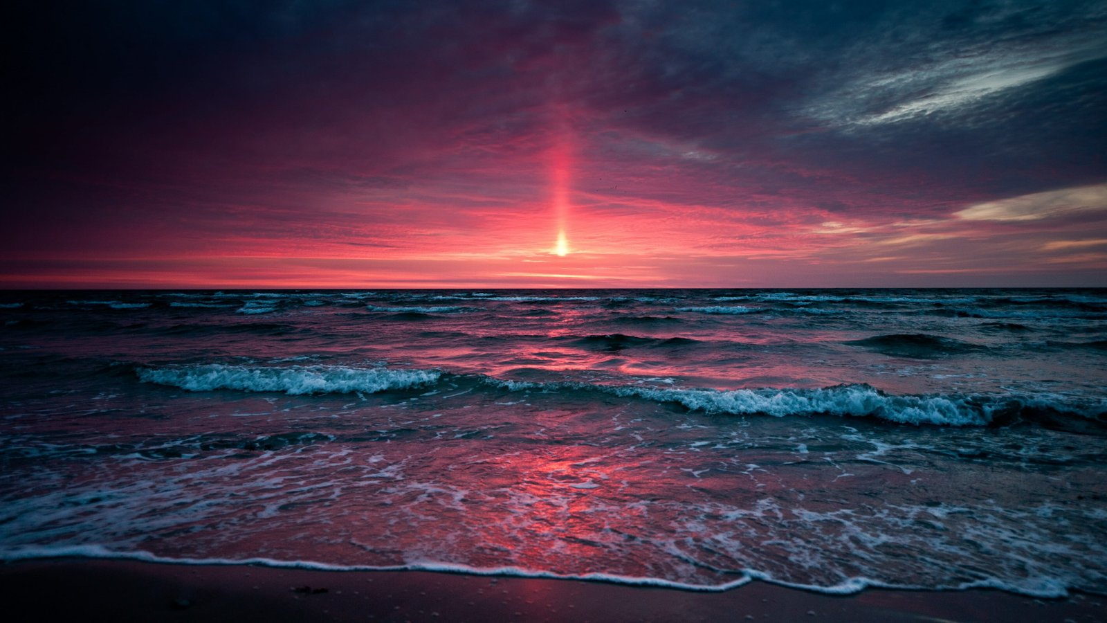 horizon sea sky ocean shore sunset dusk wave beach 2k 4k