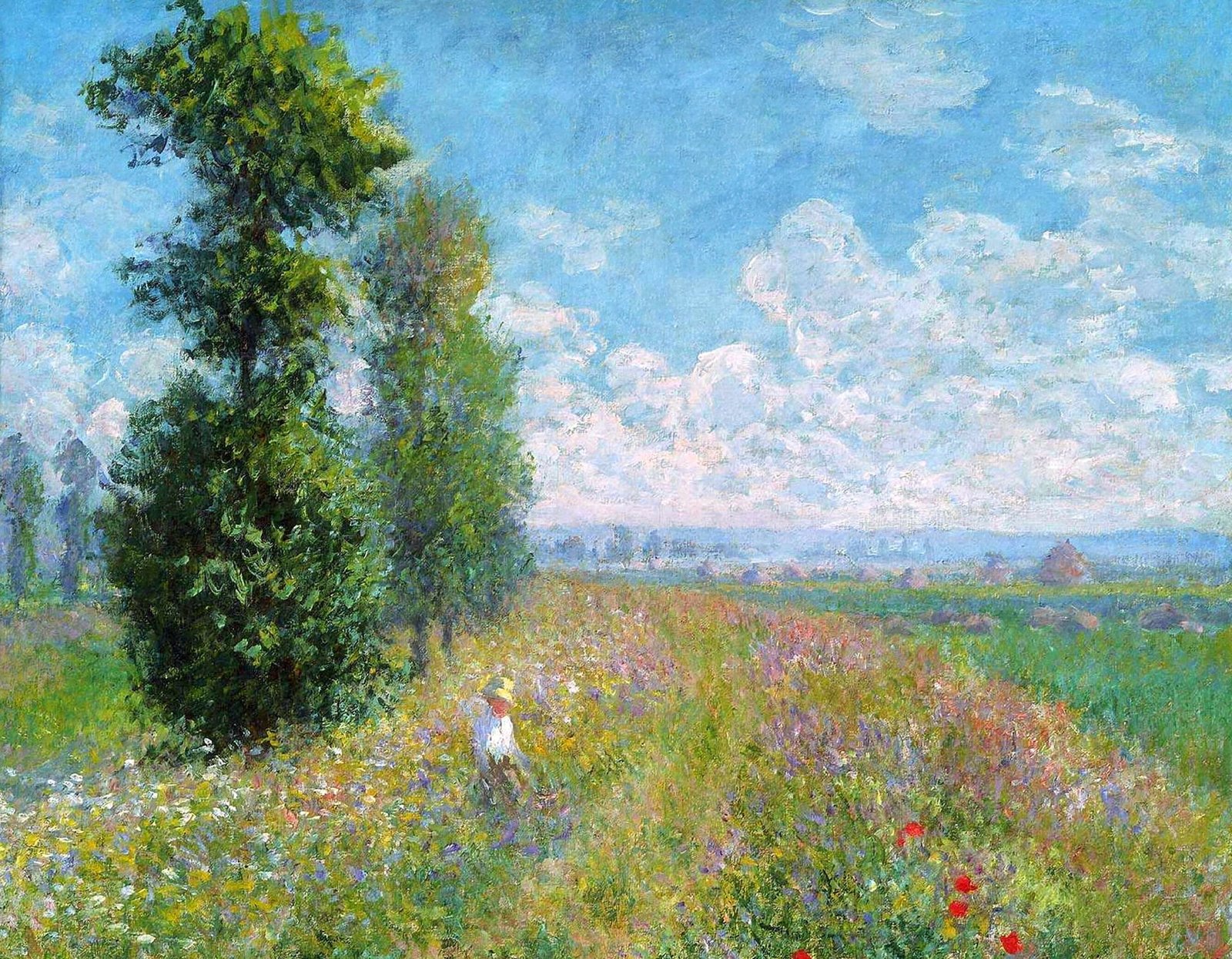 man standing on flower field at daytime painting the sky grass 2k