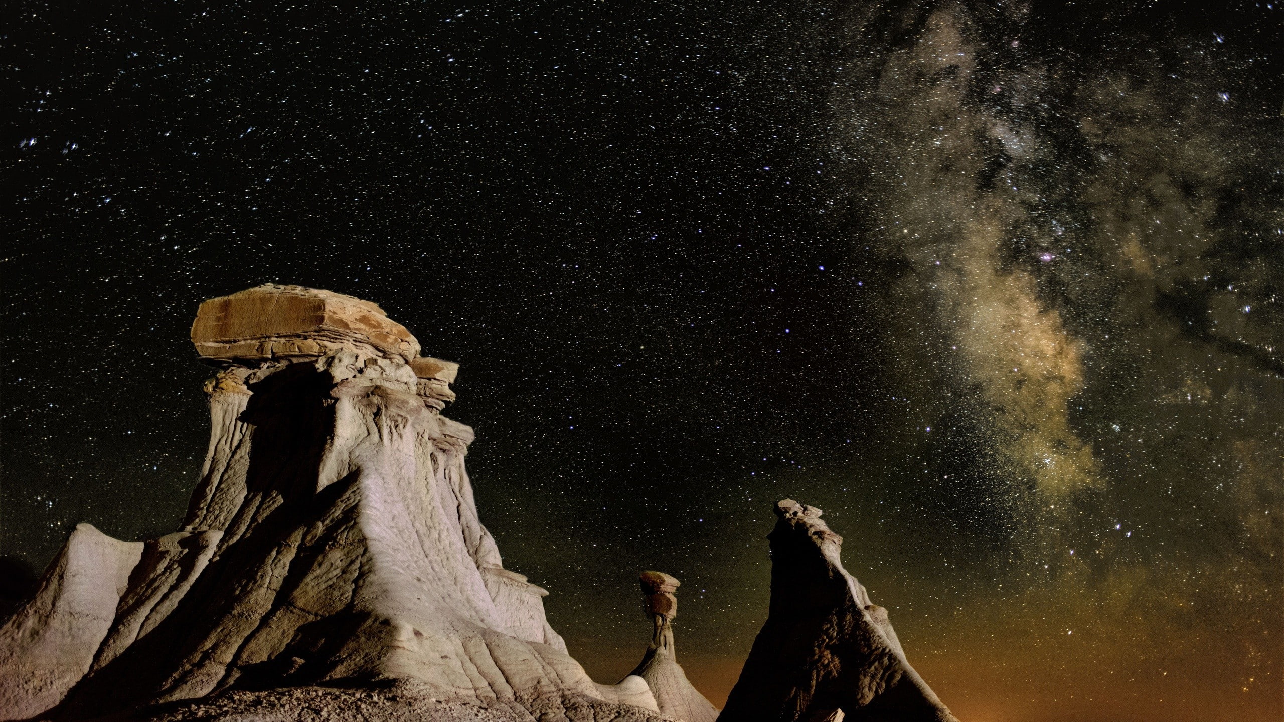 Nature Landscape Mountain Rock Sky Night Stars Milky Way Formation rock formation 2k