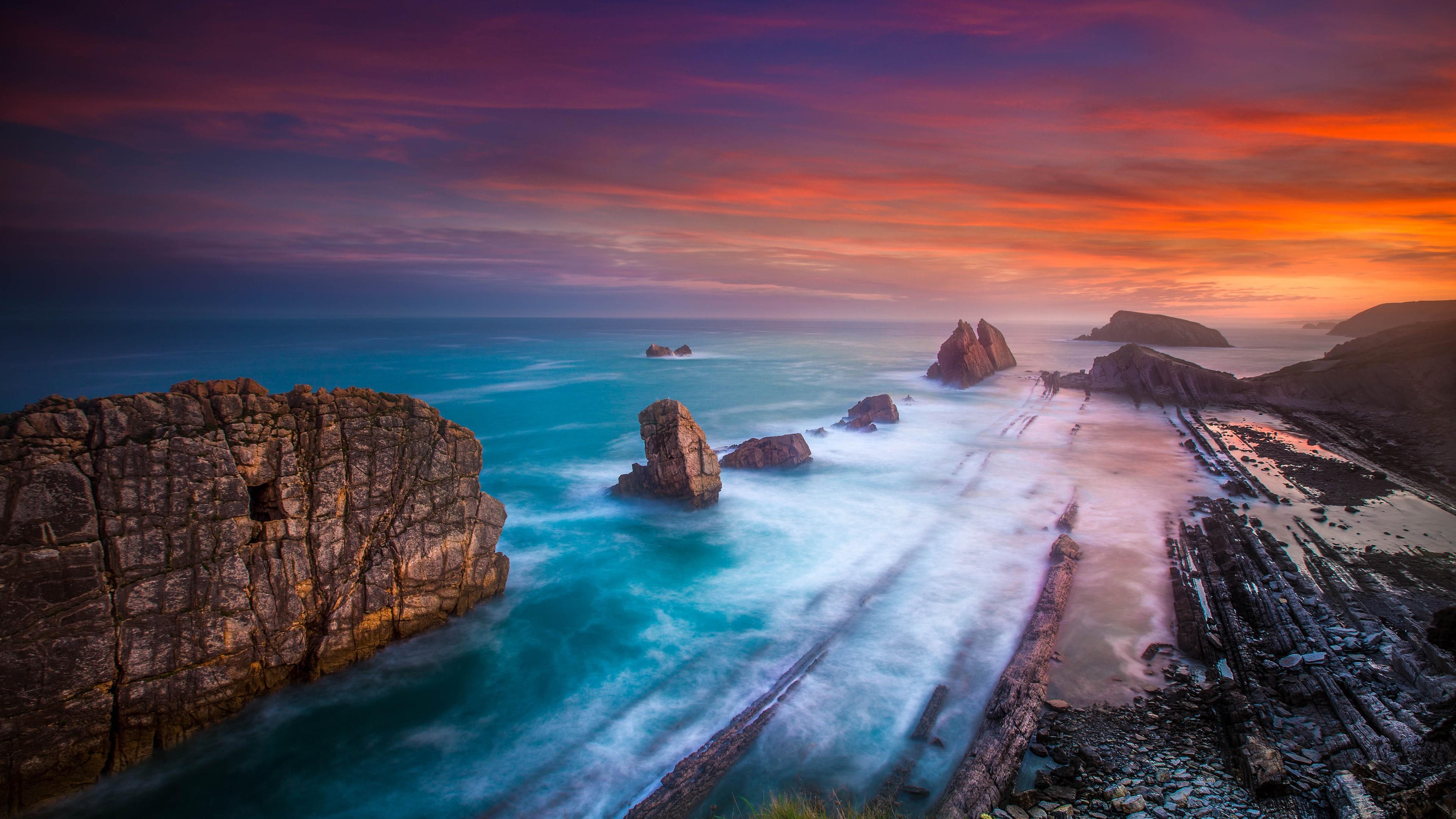 shore europe cantabria spain playa de la arnia beach 2k 4k