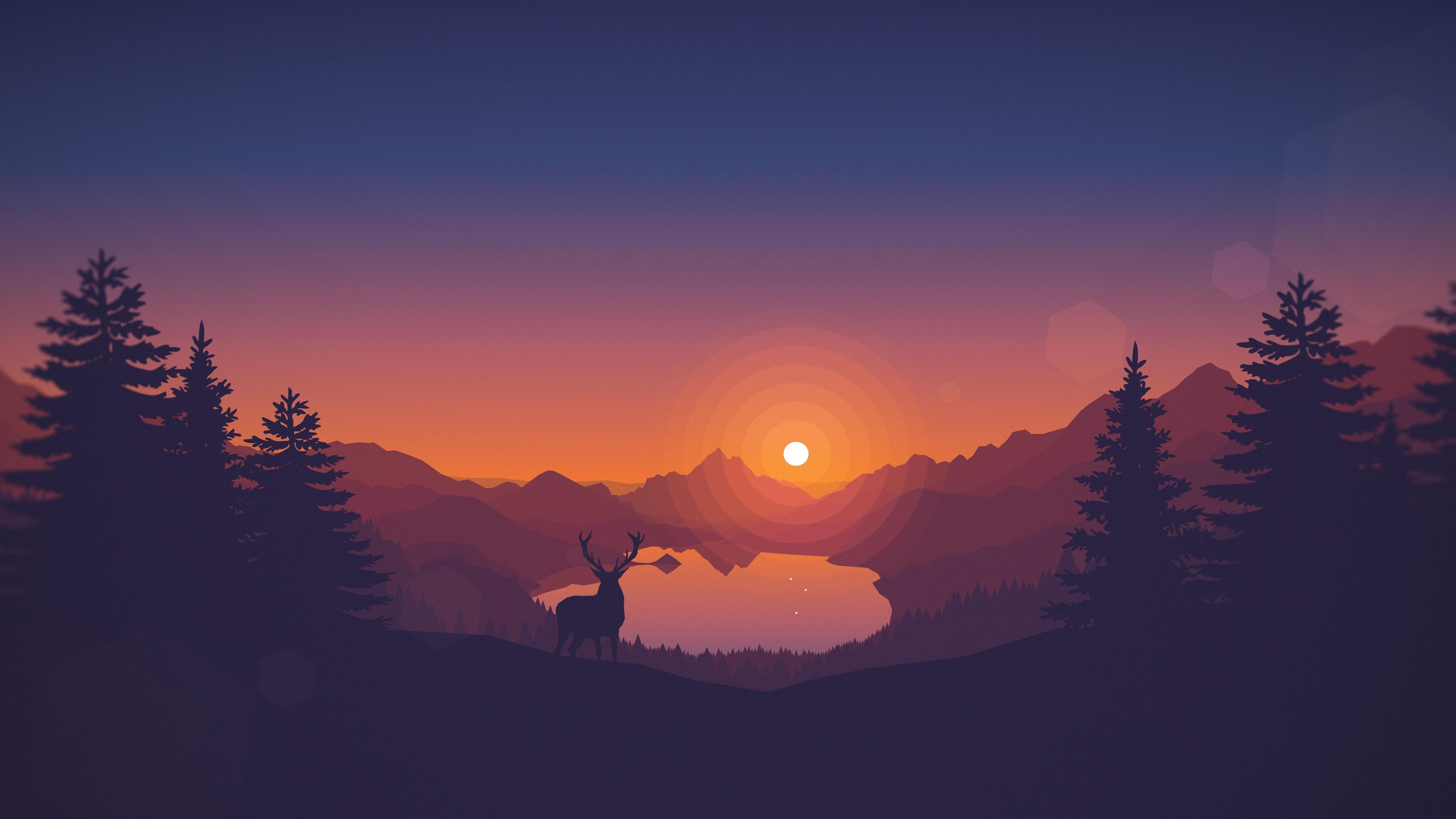 silhouette of deer mountains and trees illustration Firewatch 2k 4k 5k
