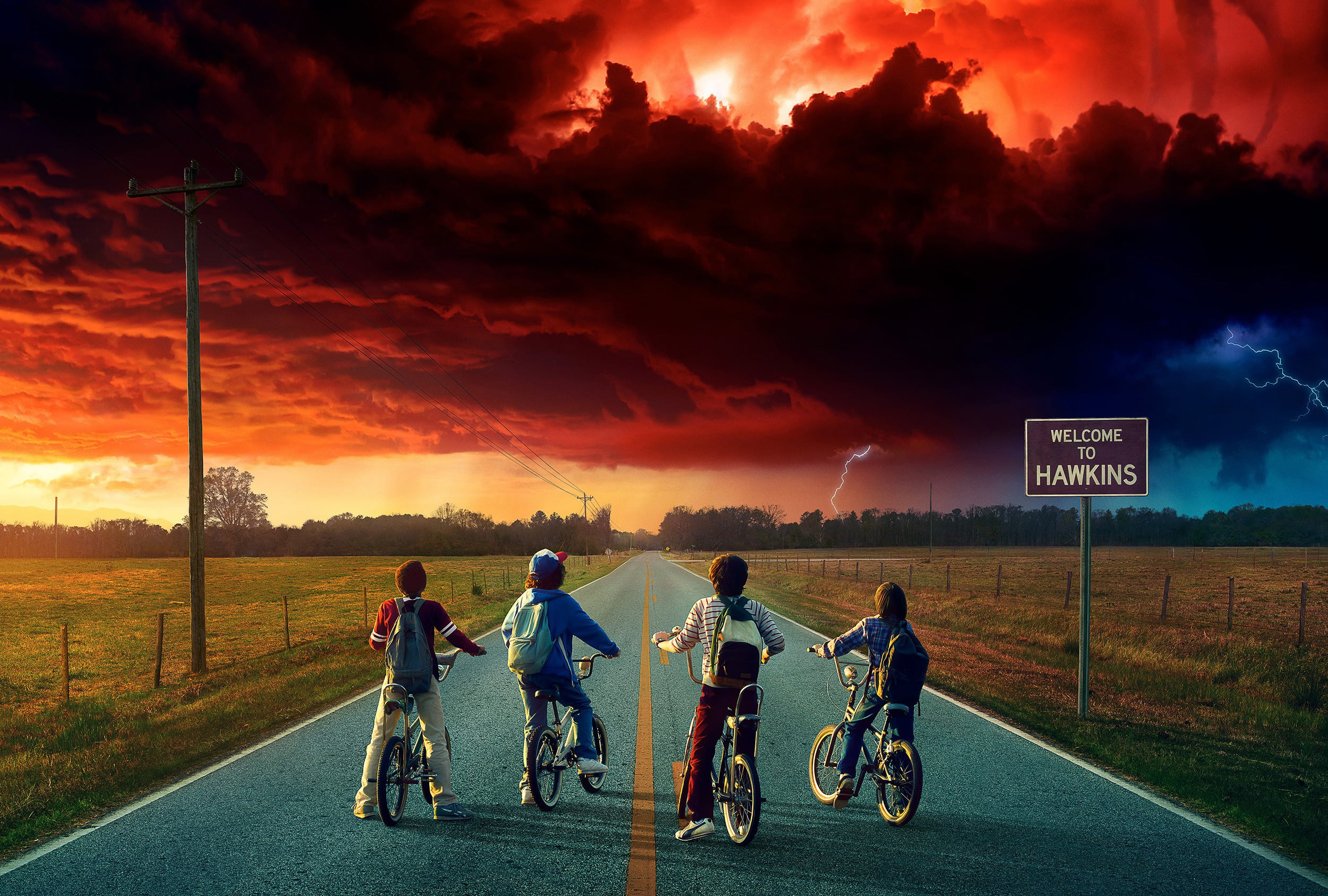 Stranger Things Netflix clouds bicycle children tv series 2k