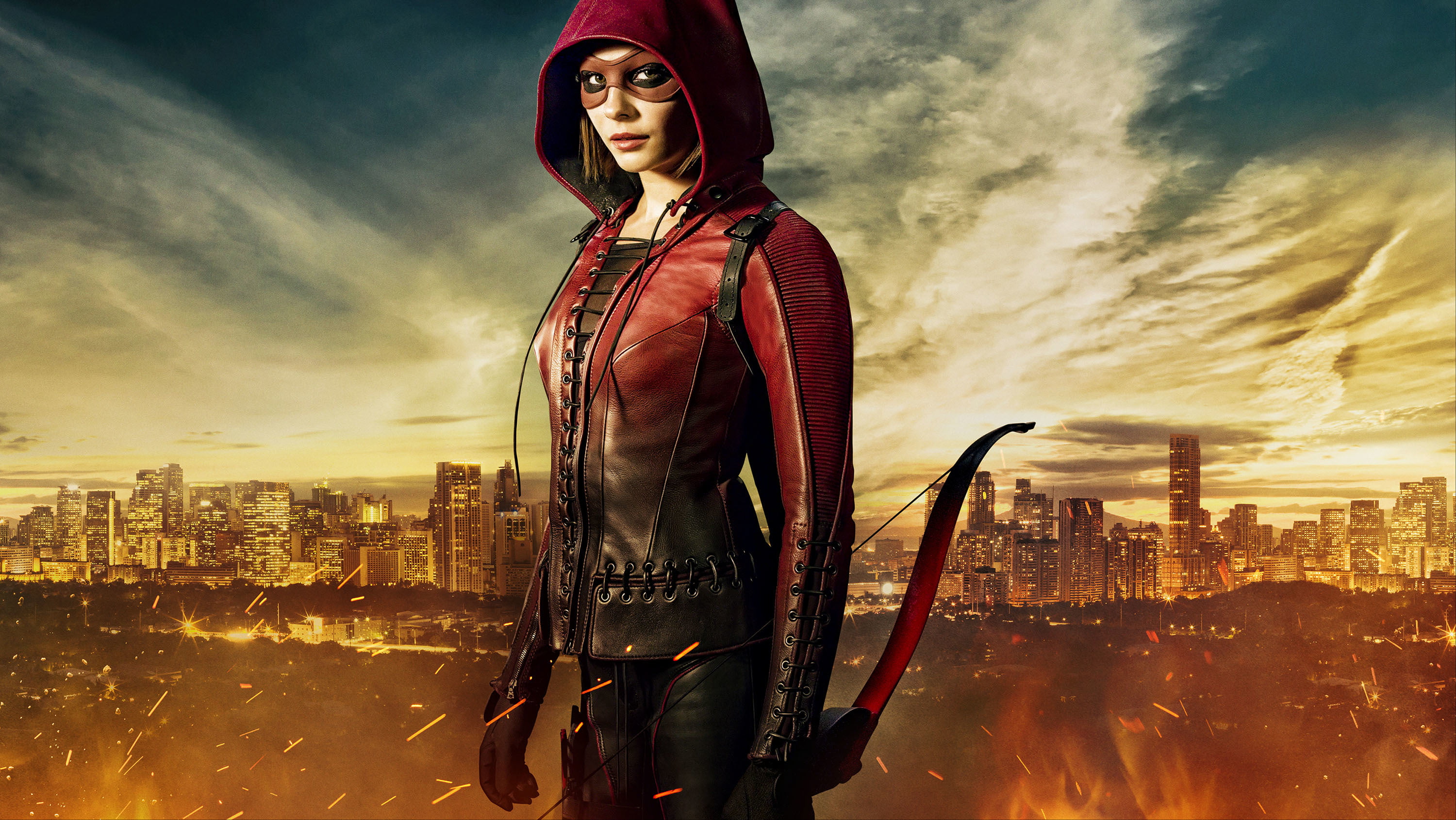 Thea Queen wallpaper Girl City Red Clouds Sky Fire Hero 2k