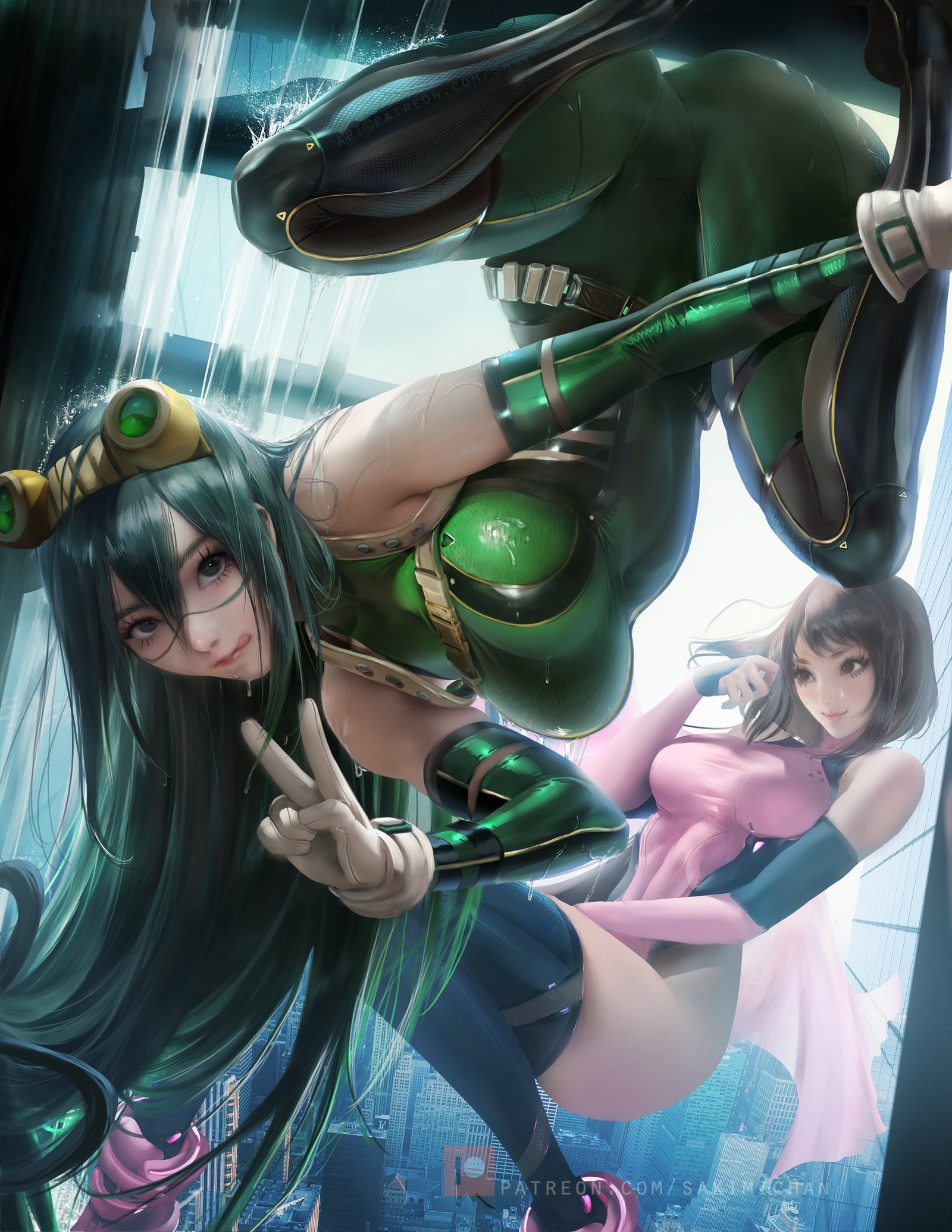 Tsuyu Asui Uraraka Ochako Boku no Hero Academia women dark hair 2k