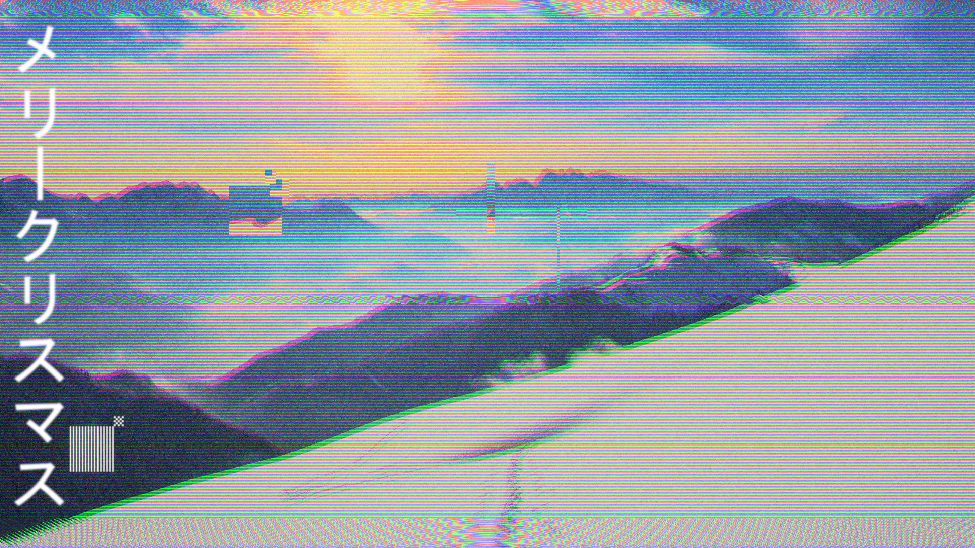 vaporwave landscape snow mountain top 2k