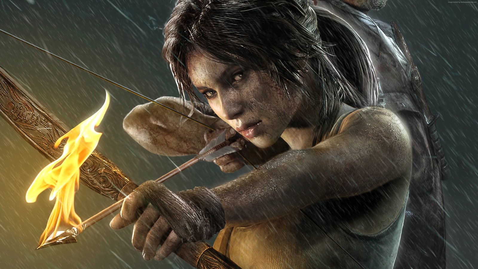 woman firing bow with fire wallpaper Tomb Raider video games 2k 4k