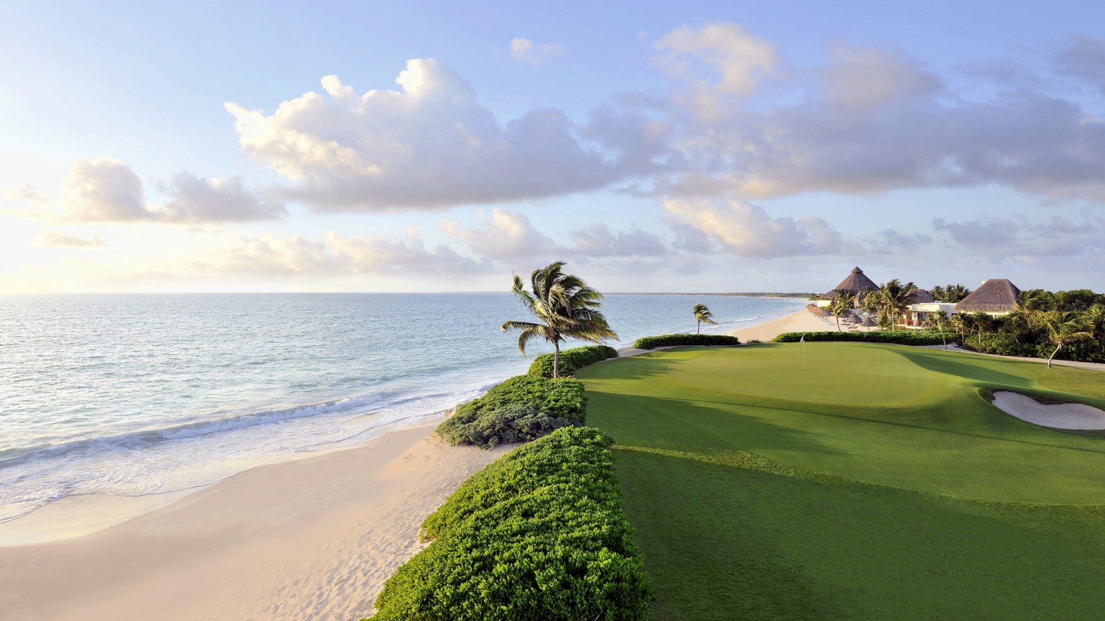 beach clouds field Golf Course grass Horizon house landscape 2k 4k