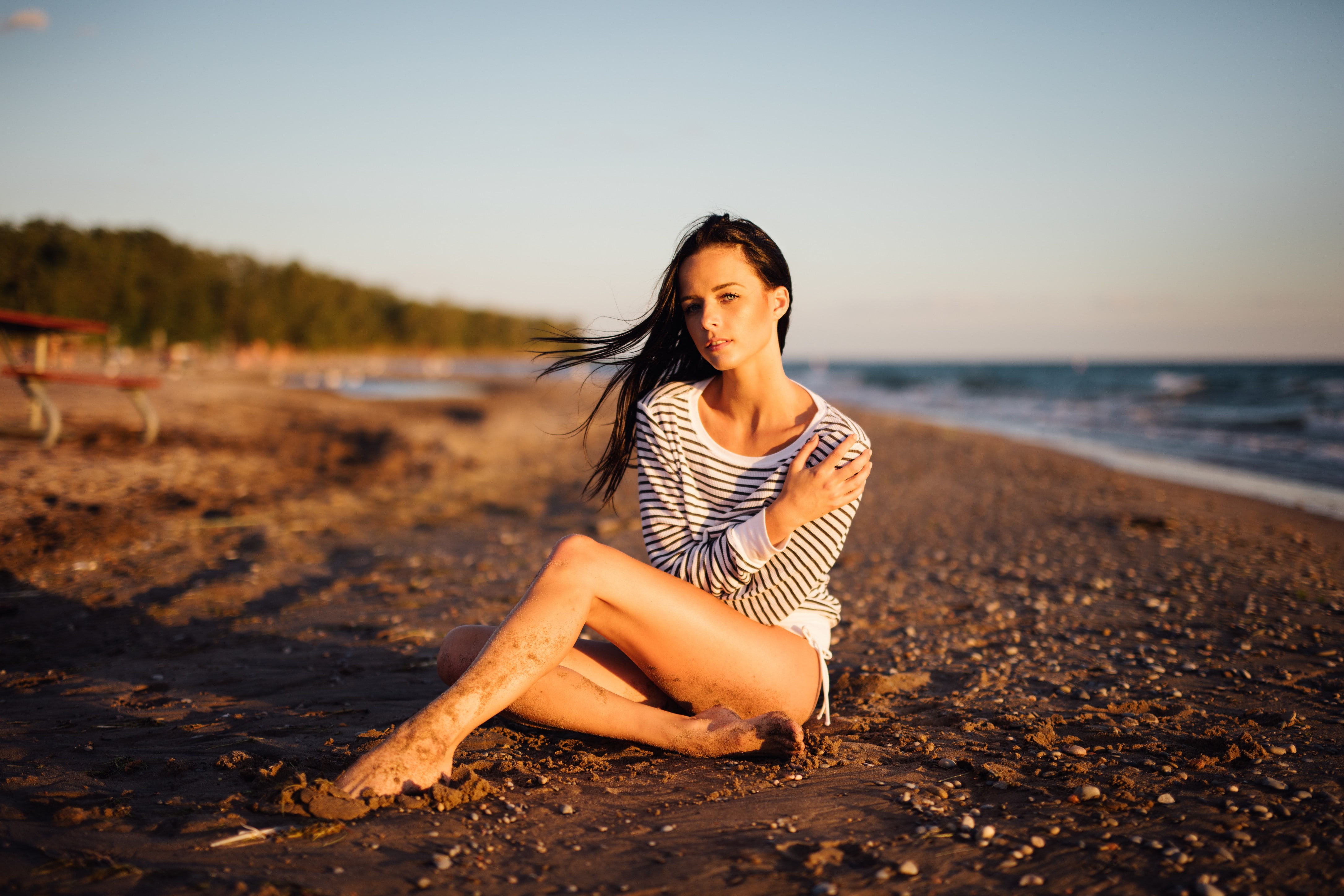 beach women outdoors model young adult sky land leisure activity 2k 4k