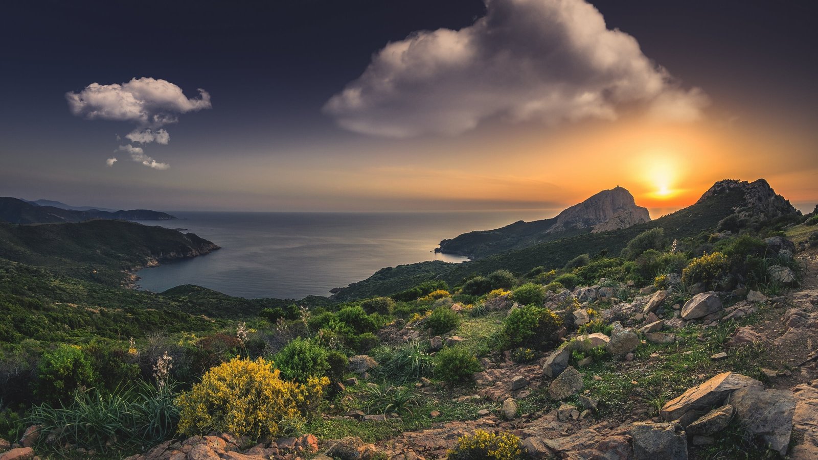 green mountain corsica france mediterranean beach nature 2k