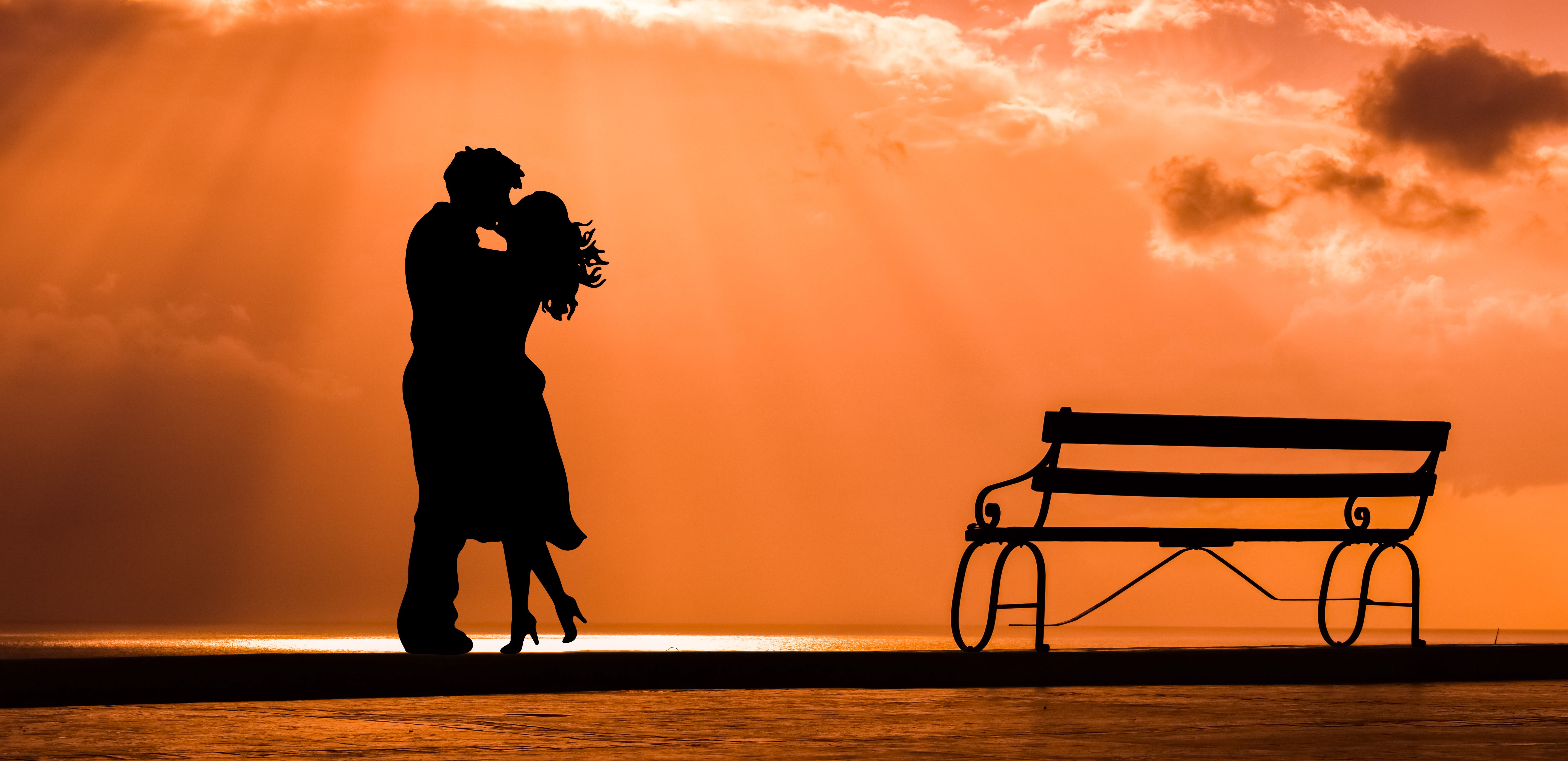 man and woman kissing silhouette couple love sunset togetherness 2k 4k 5k