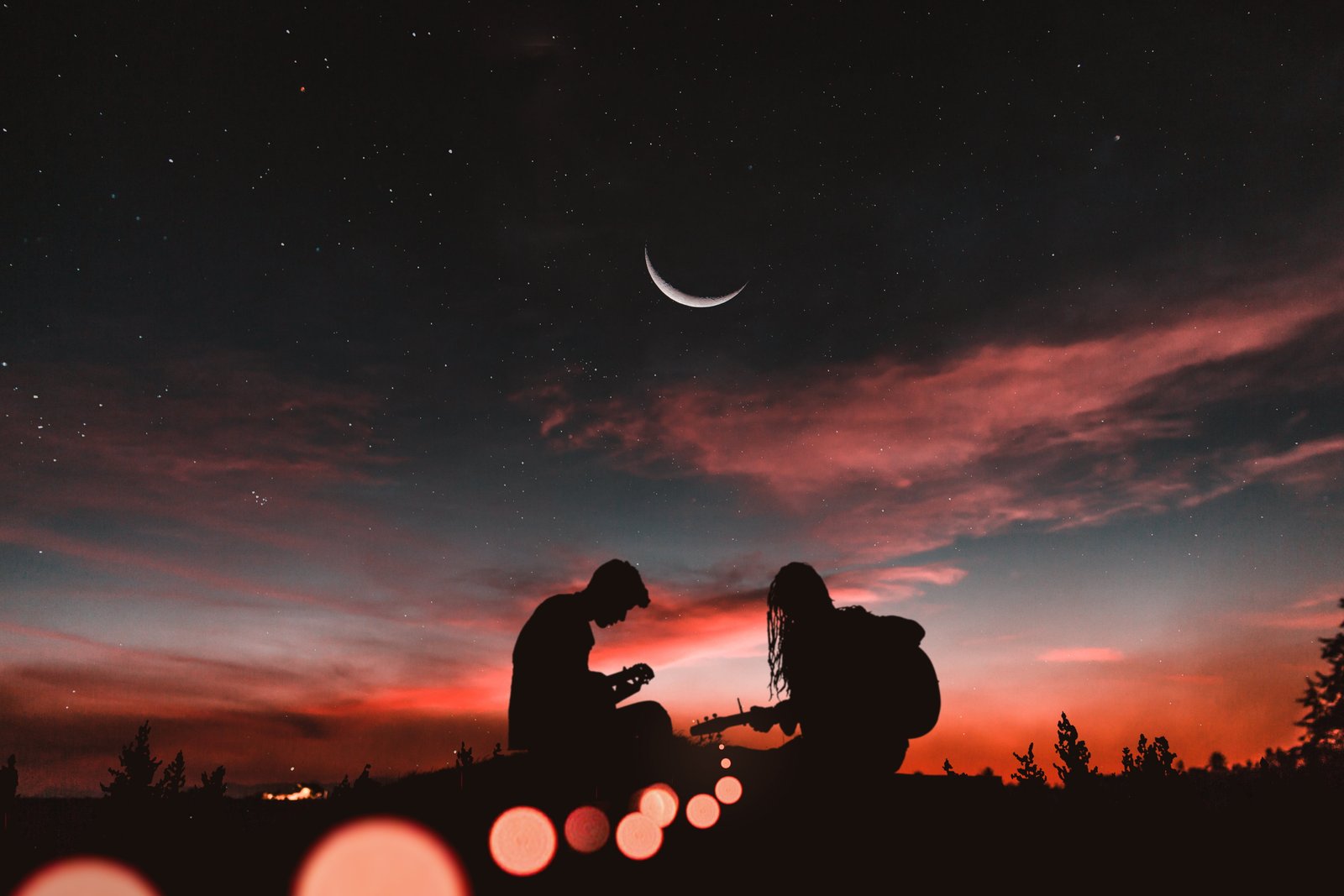 man and woman silhouette silhouettes couple guitar sunset 2k 4k 5k