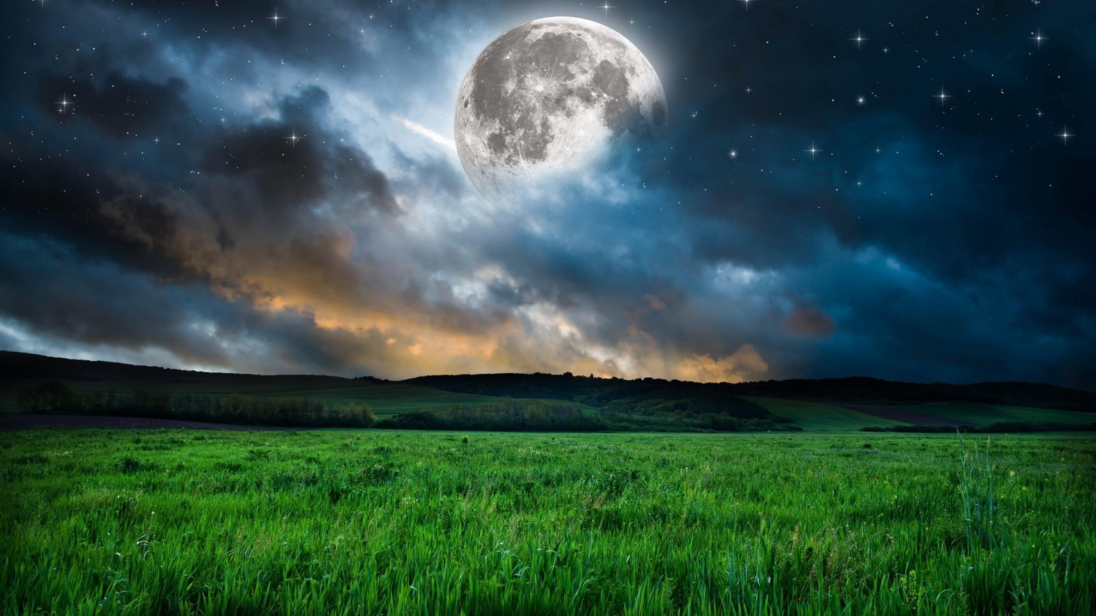 moon grass sky mood night stars fantasy dream nature 2k 4k