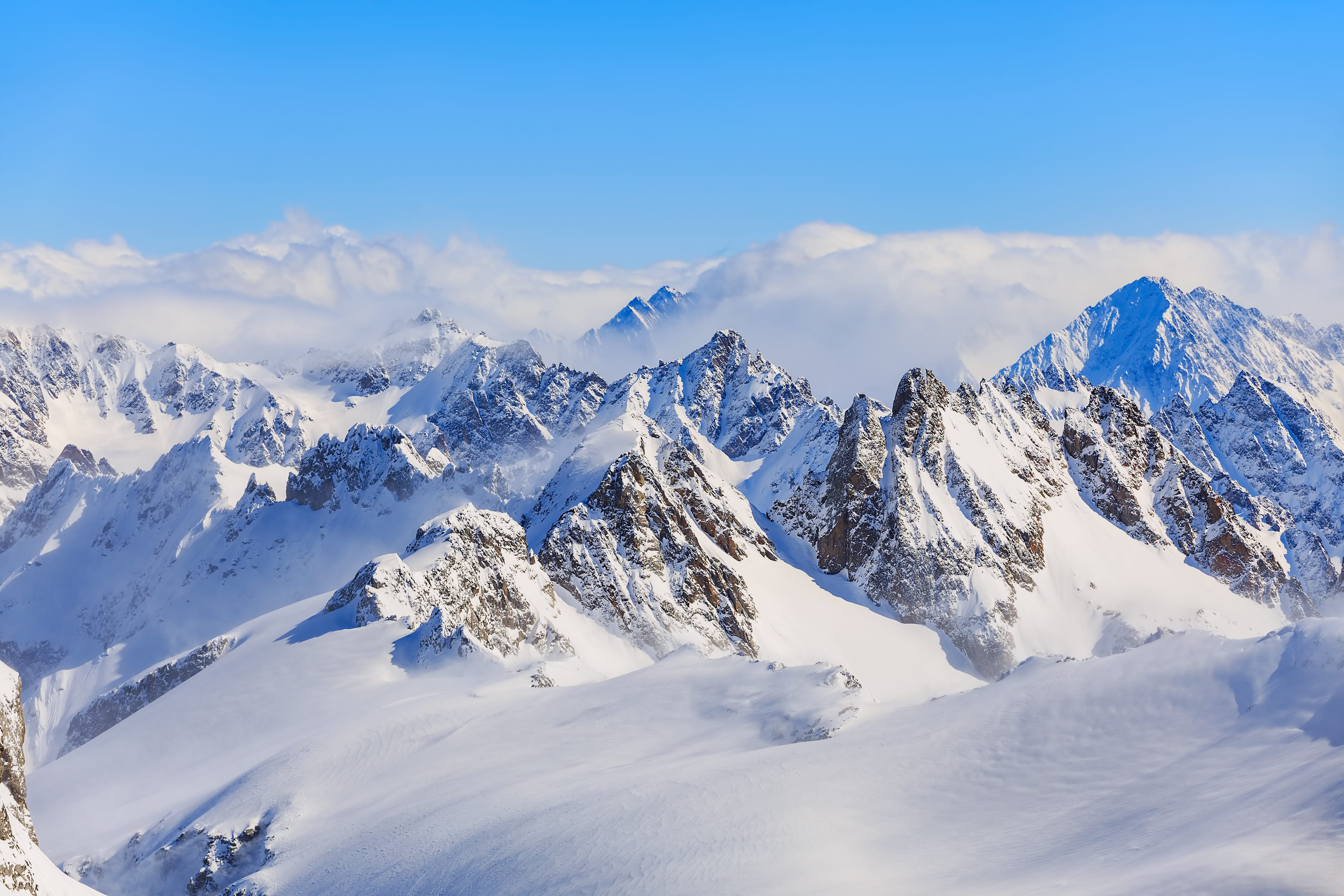 Mountain Ranges Covered in Snow adventure alpine alps altitude 2k 4k