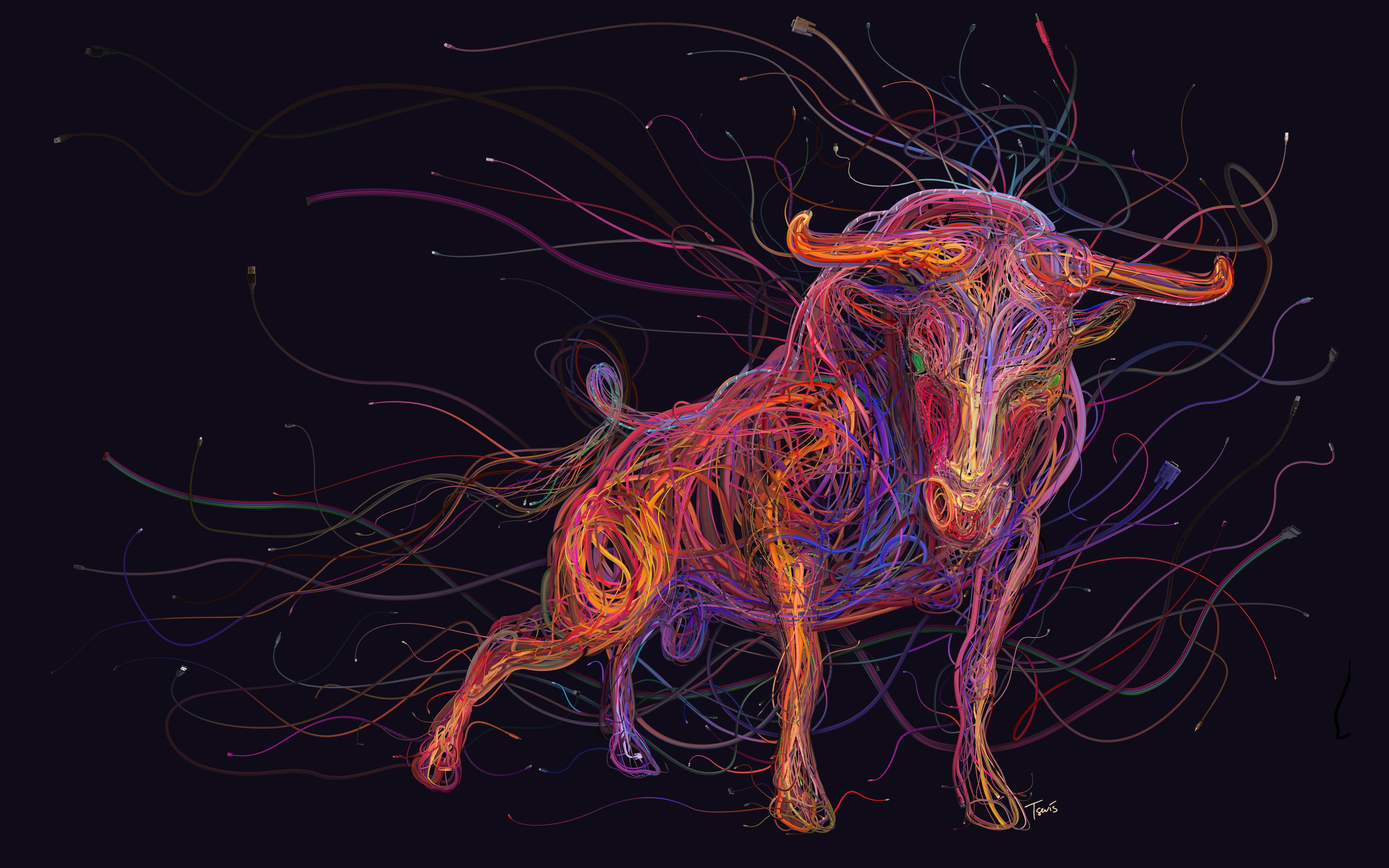 multicolored bull wallpaper colorful digital art animals ethernet 2k 4k