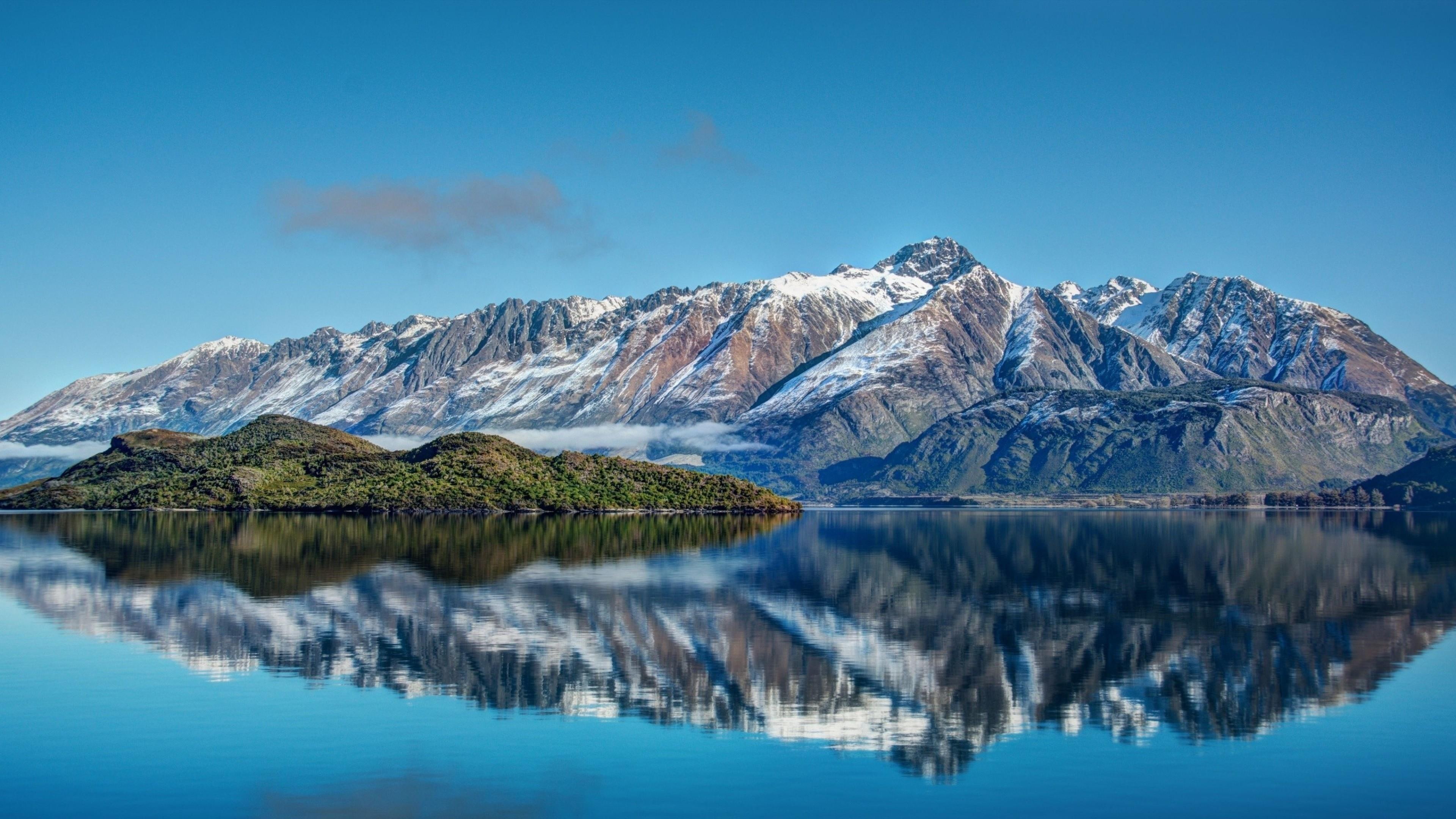 new zealand coast mountain sky reflected blue reflection 2k 4k