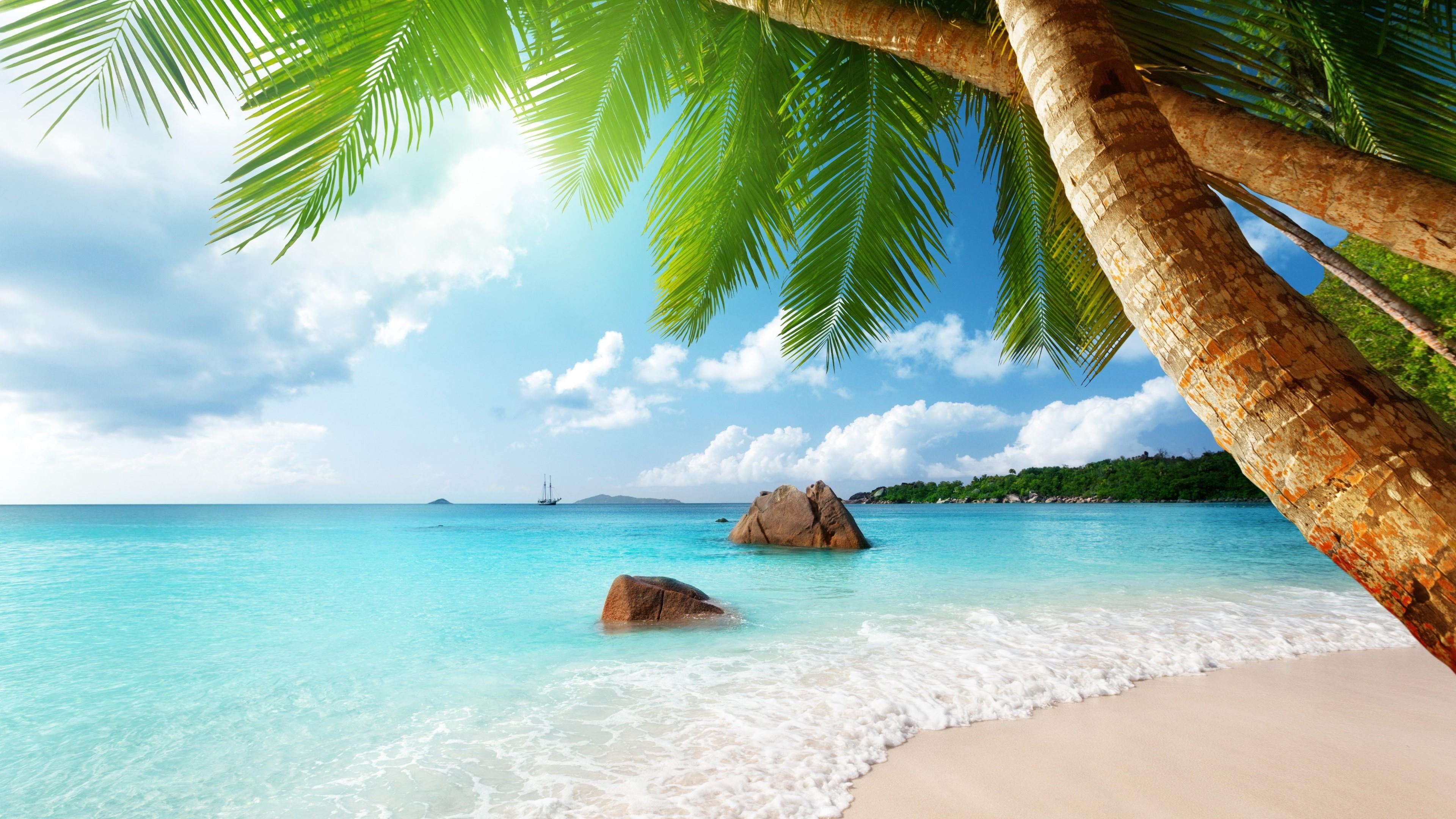 ocean blue water anse lazio beach island lagoon 2k 4k