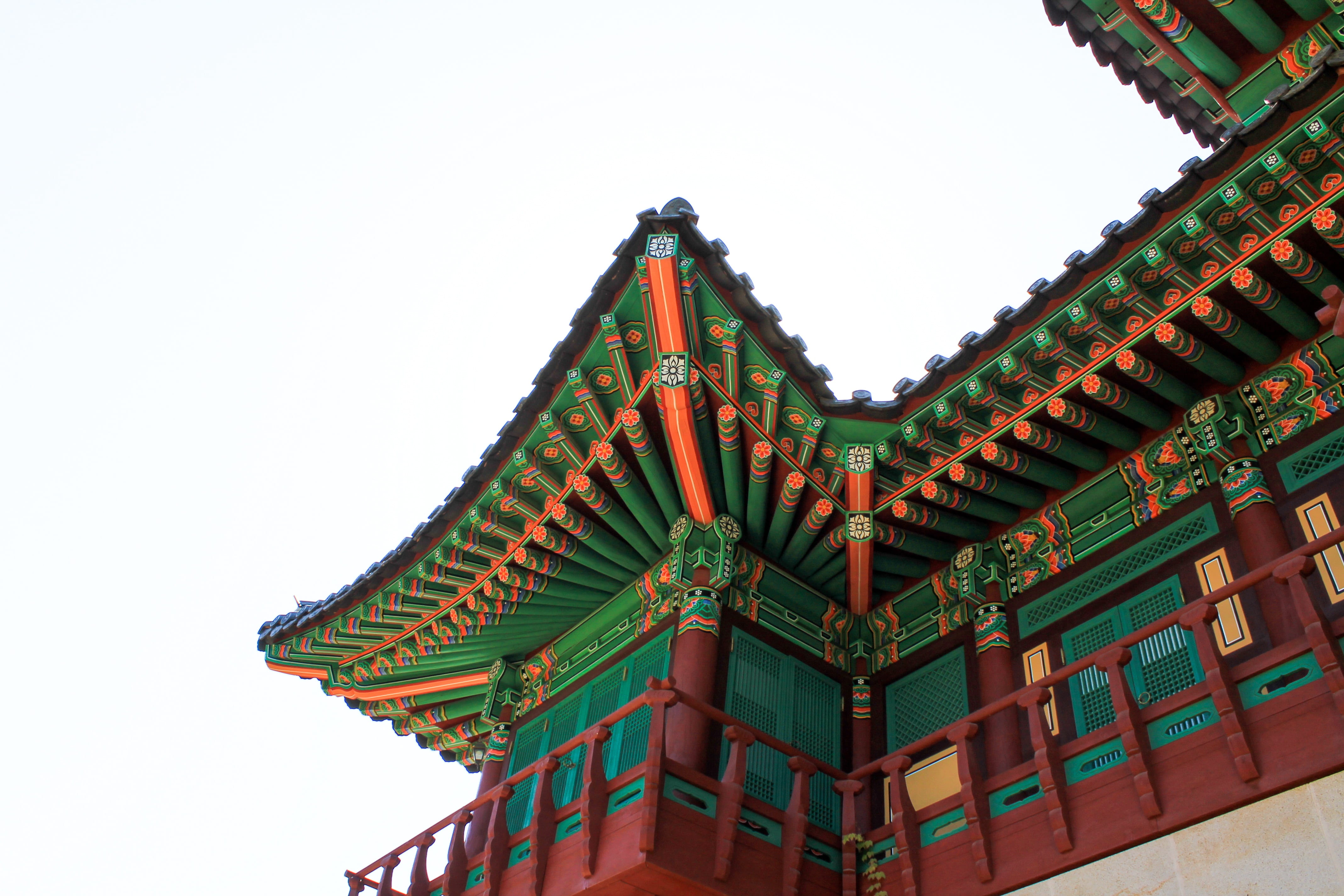 photo of green and red temple castle korean traditional wall 2k 4k