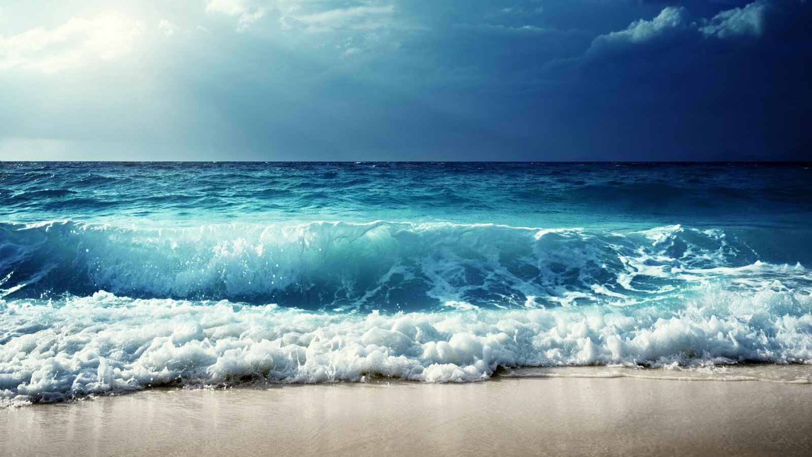 sea wave ocean sky body of water shore horizon wind 2k 4k