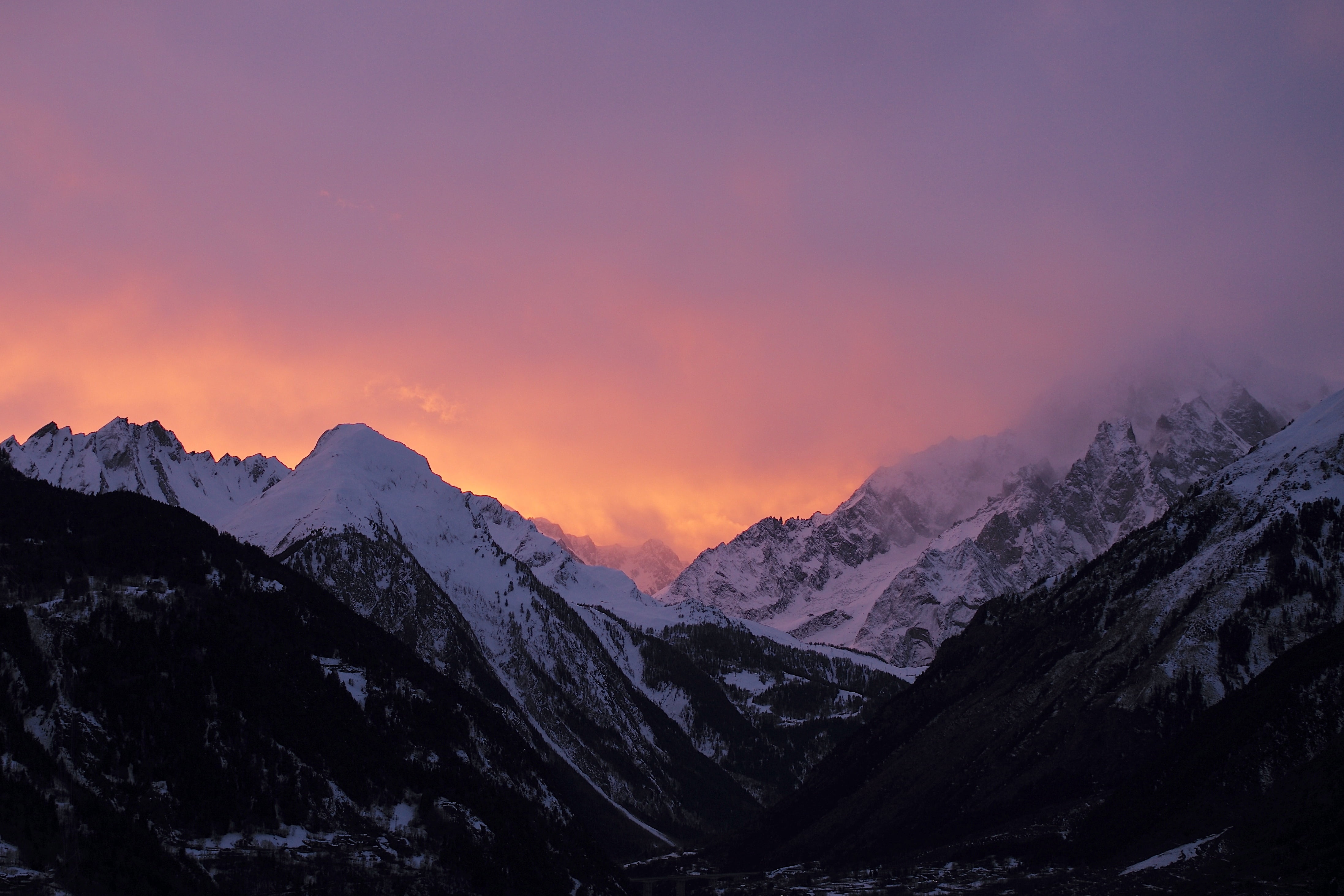 snow covered mountain during sunset scenery mont blanc 2k 4k