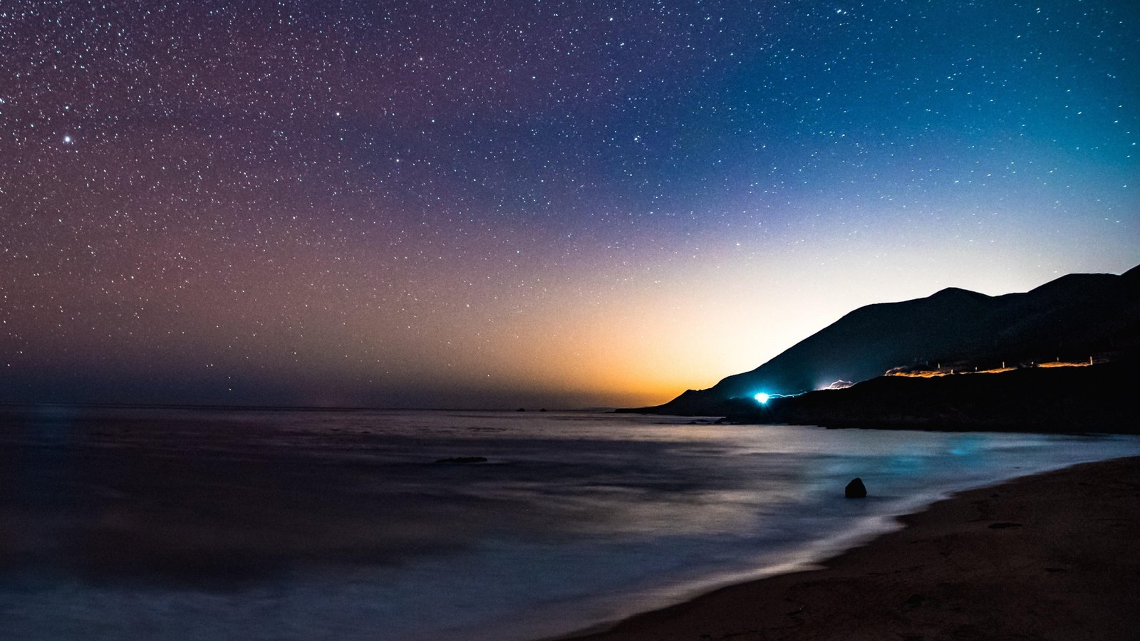 starry nigth stars night sky beach sea nature 2k 4k
