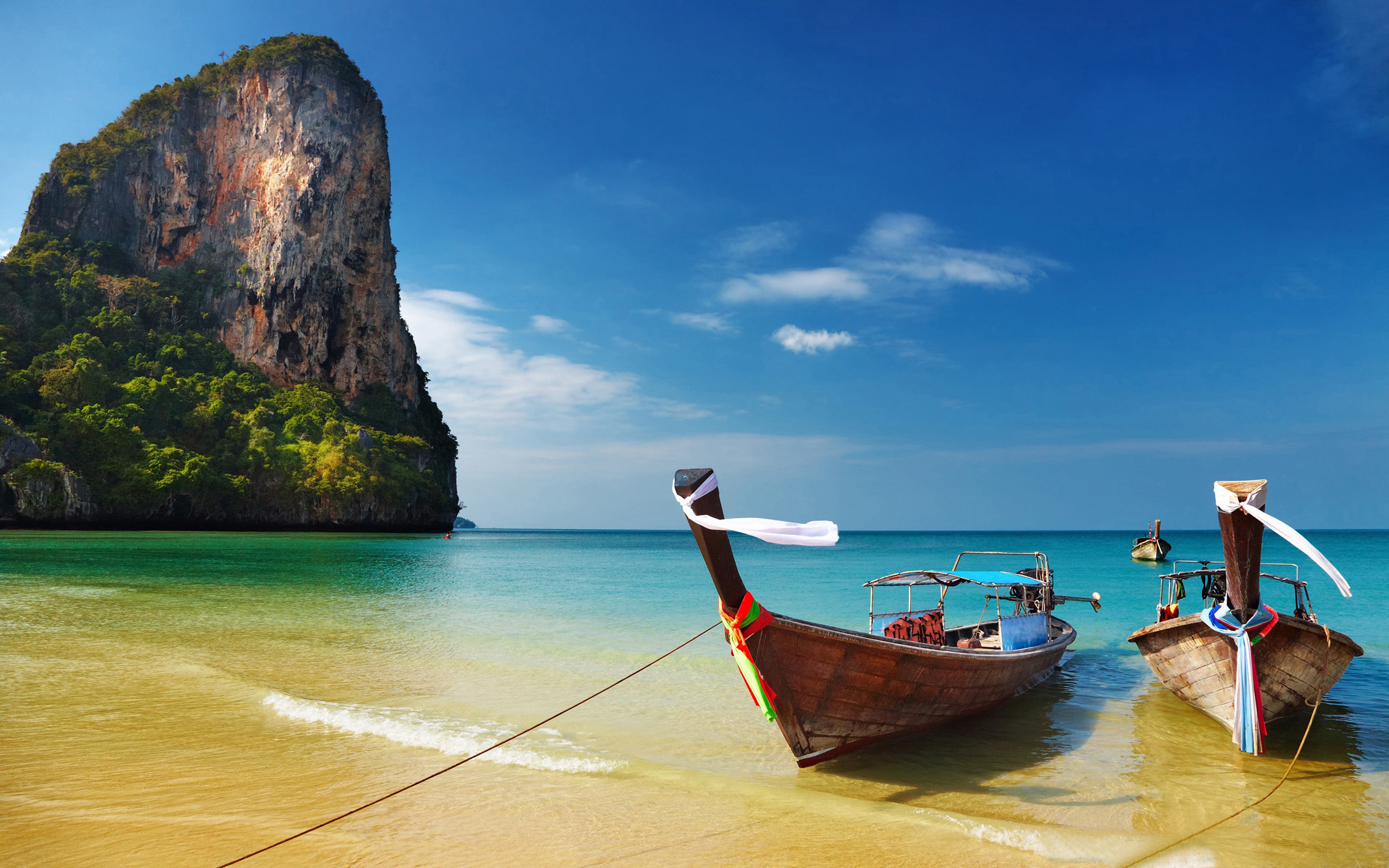 Thailand boats on the beach Desktop HD Wallpaper nautical vessel 2k 4k