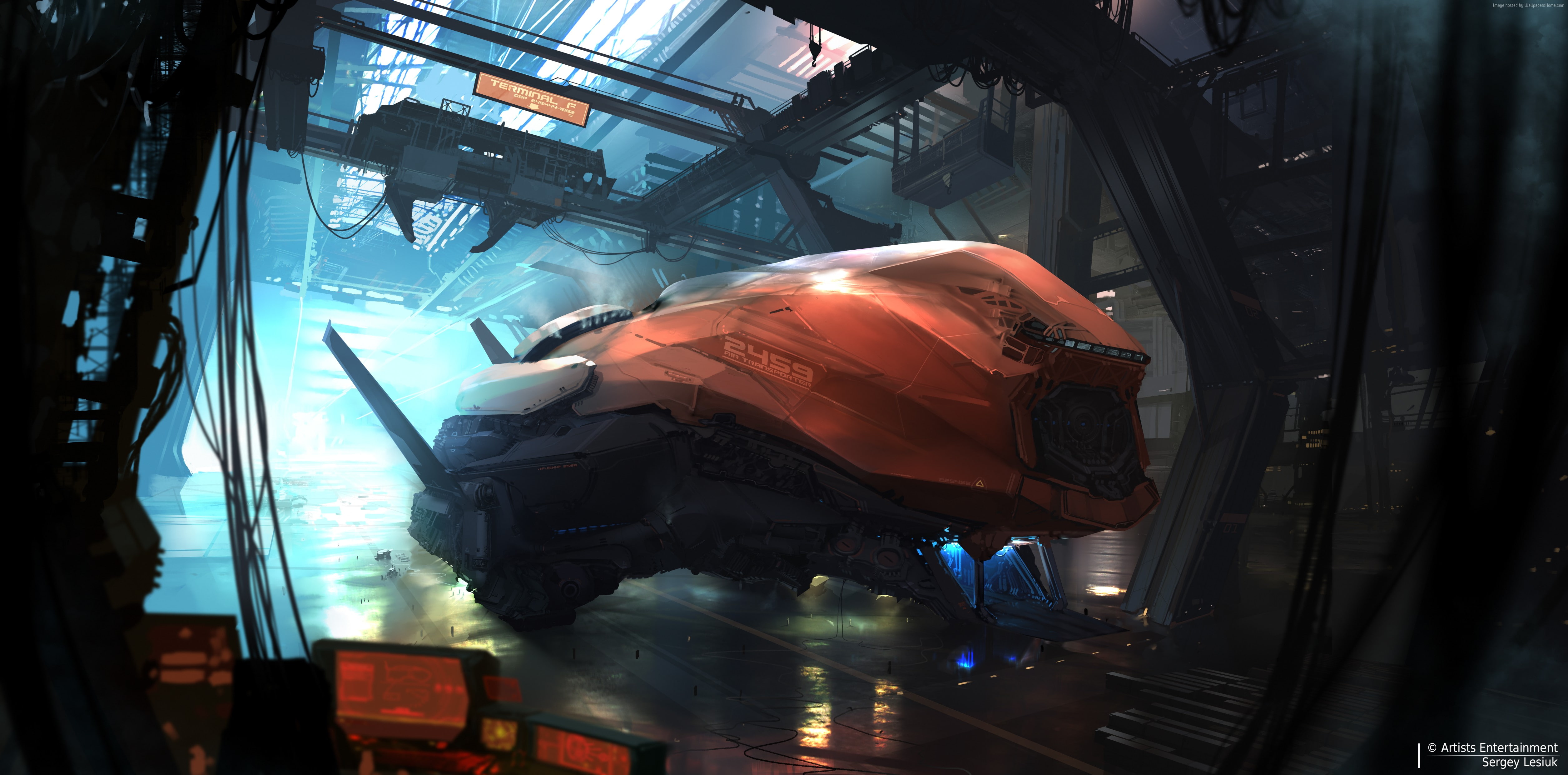 transporter space ship matte painting art mode of transportation 2k 4k 5k