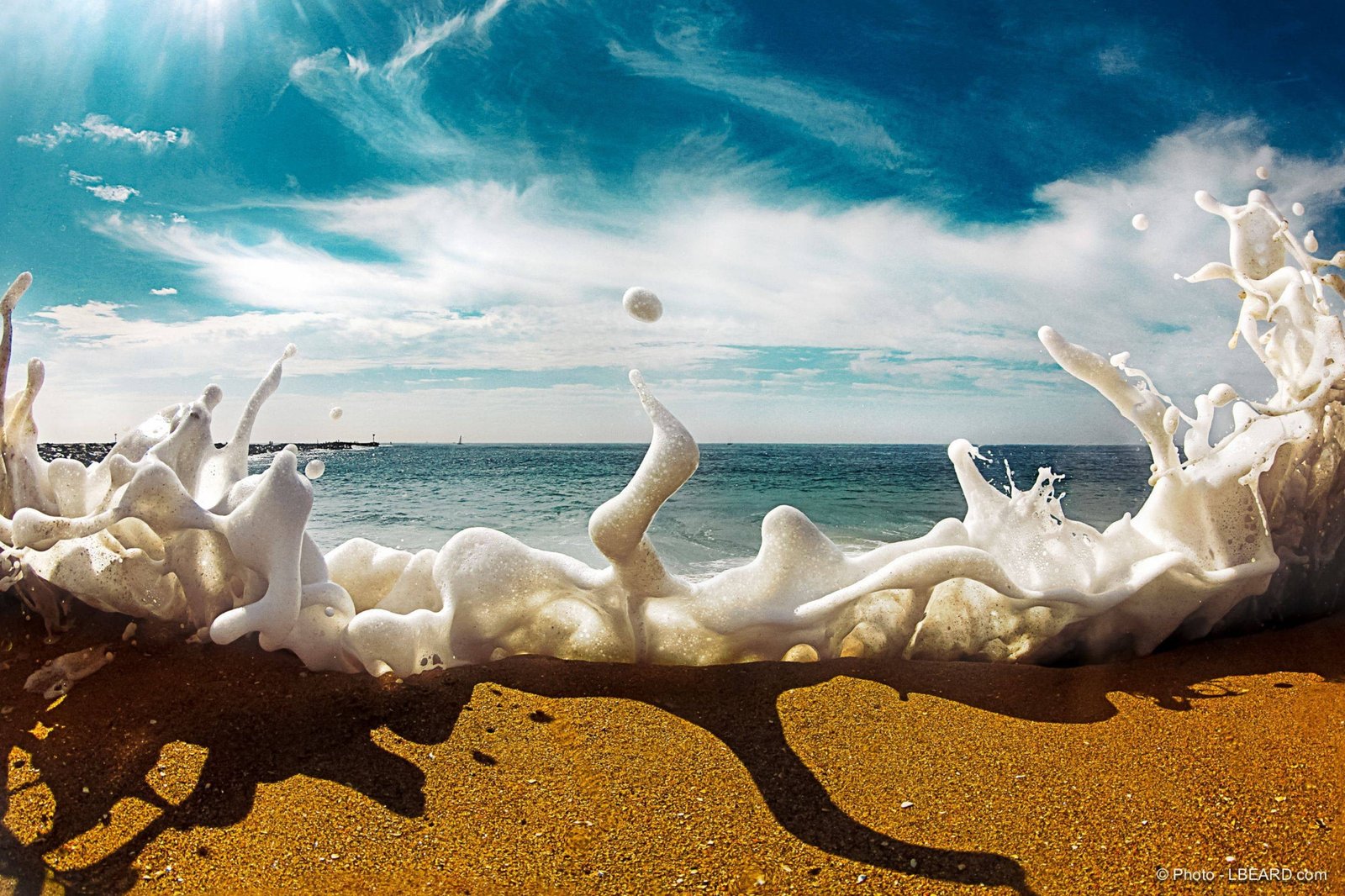 white and brown horse figurine digital art sea beach sky 2k
