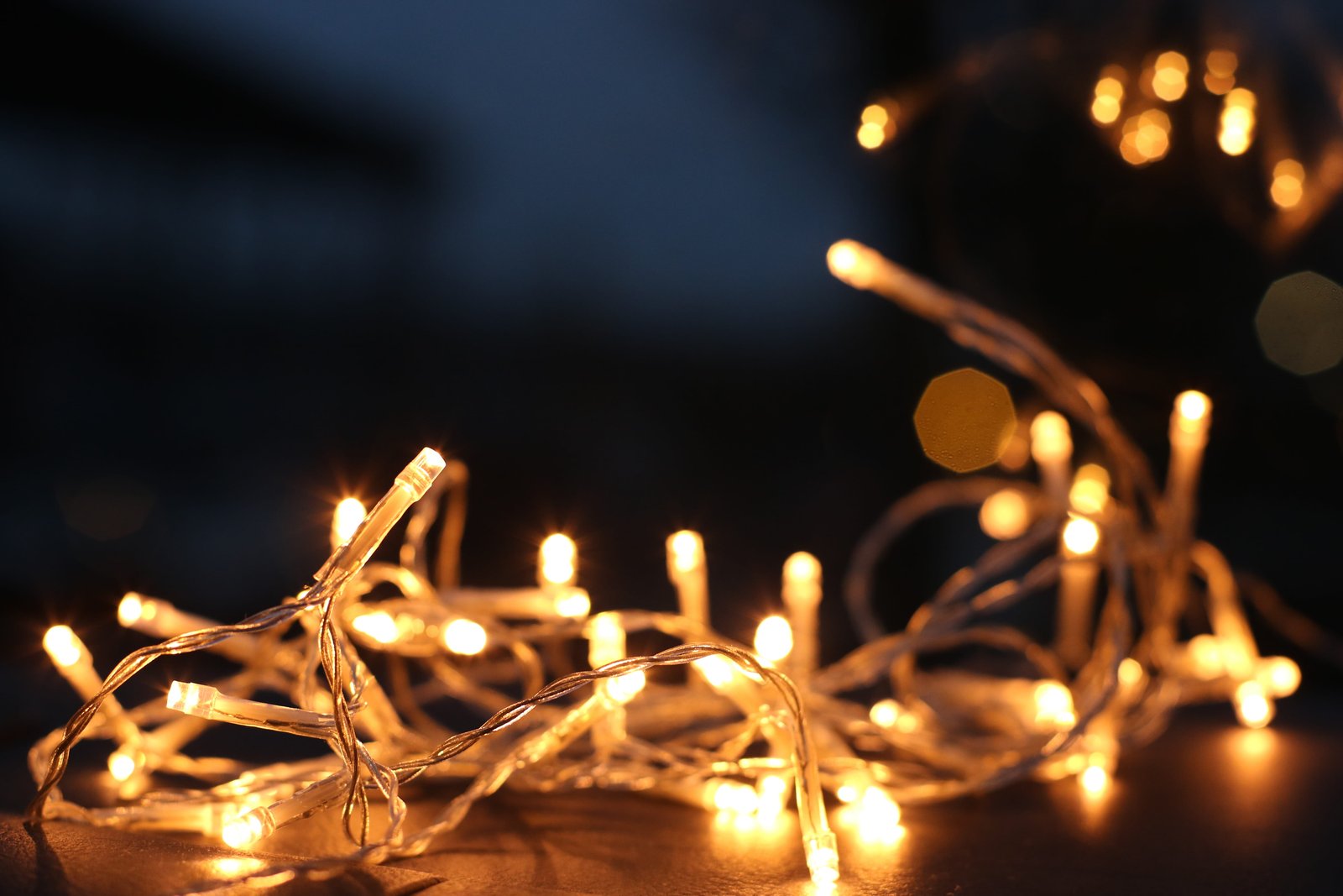 Yellow String Lights blur blurred background bokeh christmas decor 2k 4k 5k