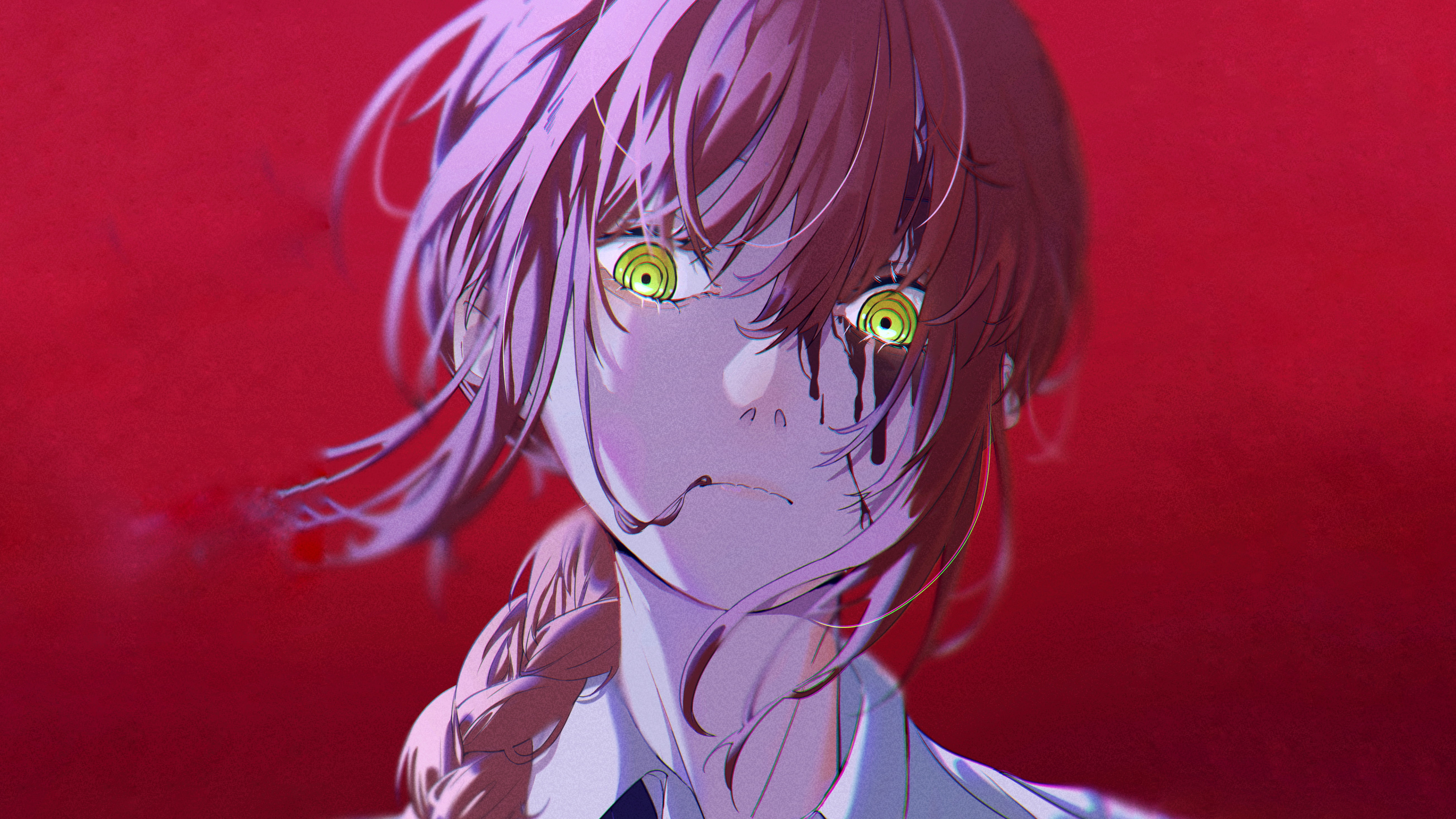 Chainsaw Man Makima yellow eyes red background 2k 4k 5k