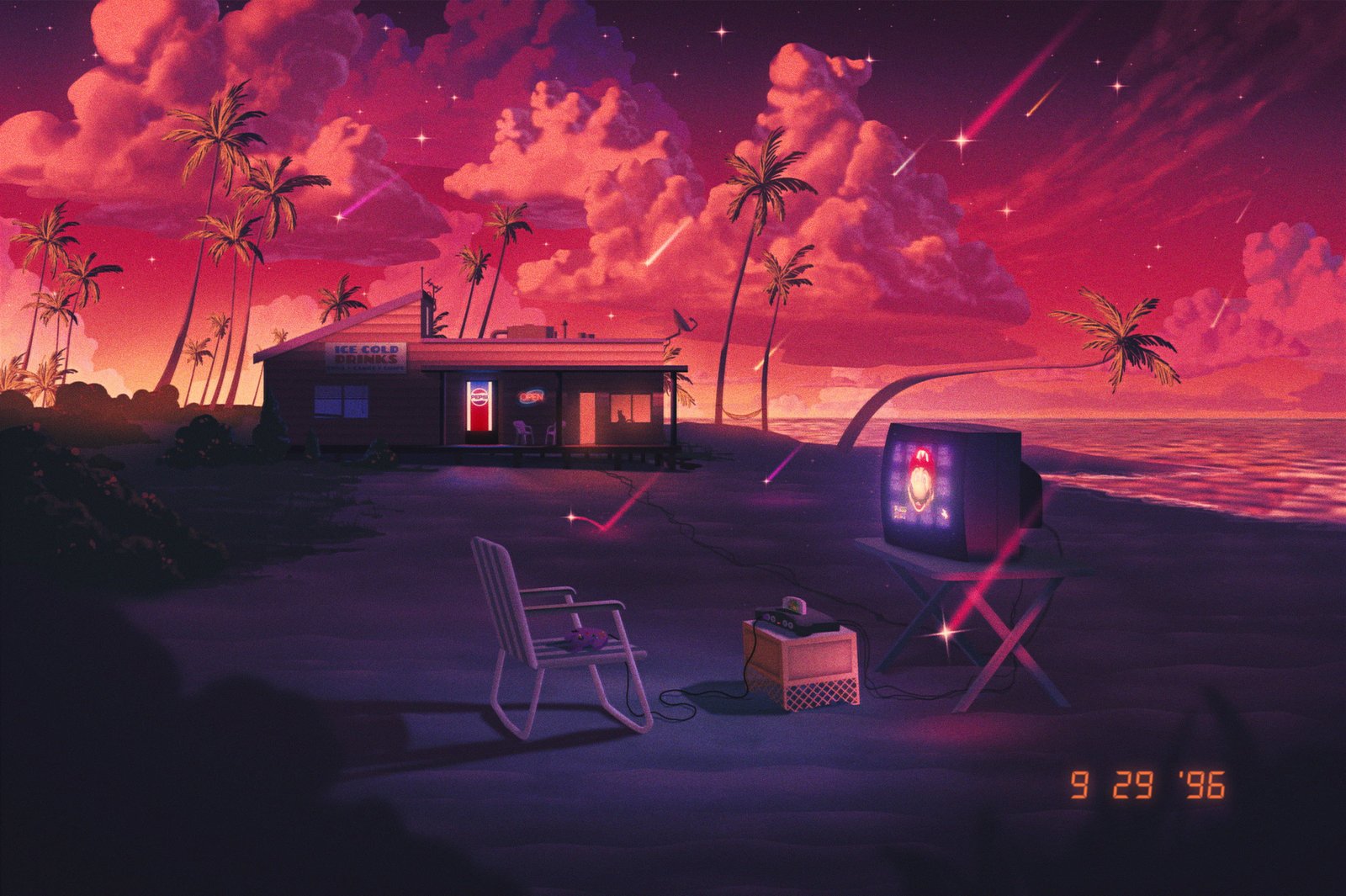 Aaron Campbell palm trees beach sunset Nintendo 64 Pepsi 2k