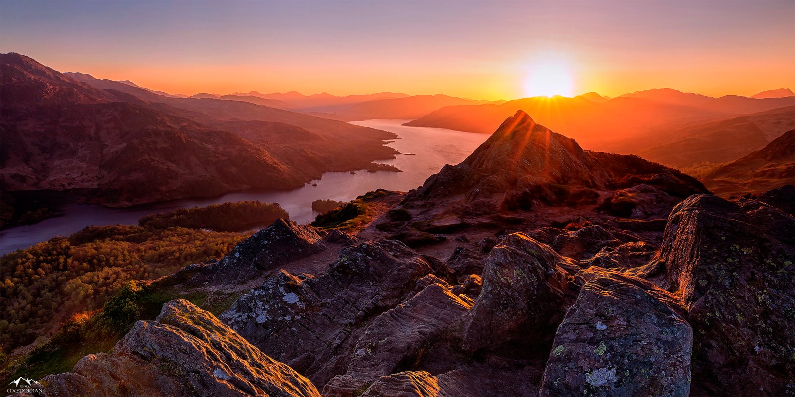 aerial photo of mountains during sunset Trossachs Sundown Scotland 2k 4k