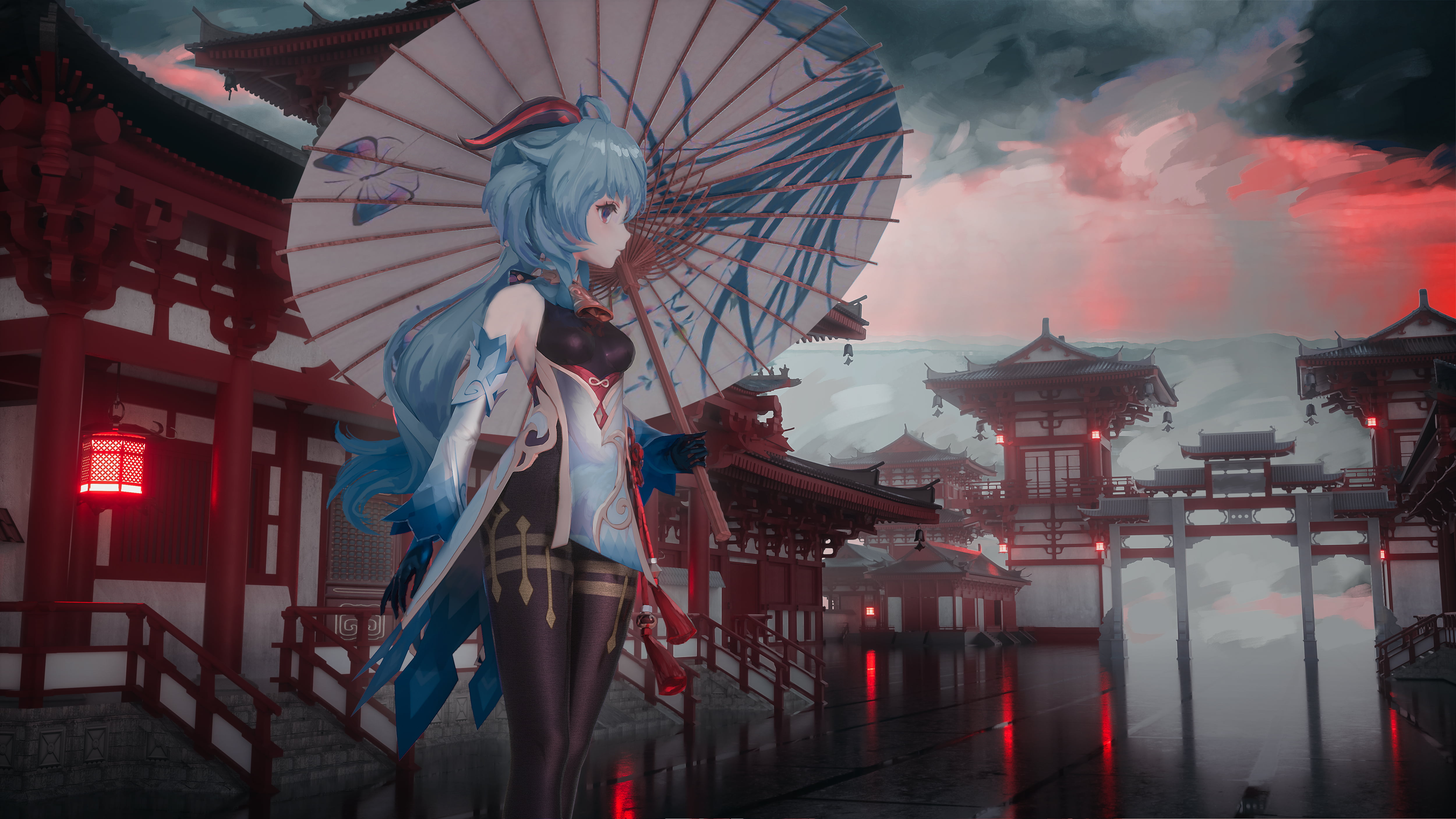 anime girls Ganyu Genshin Impact umbrella Seymour 2k 4k 5k