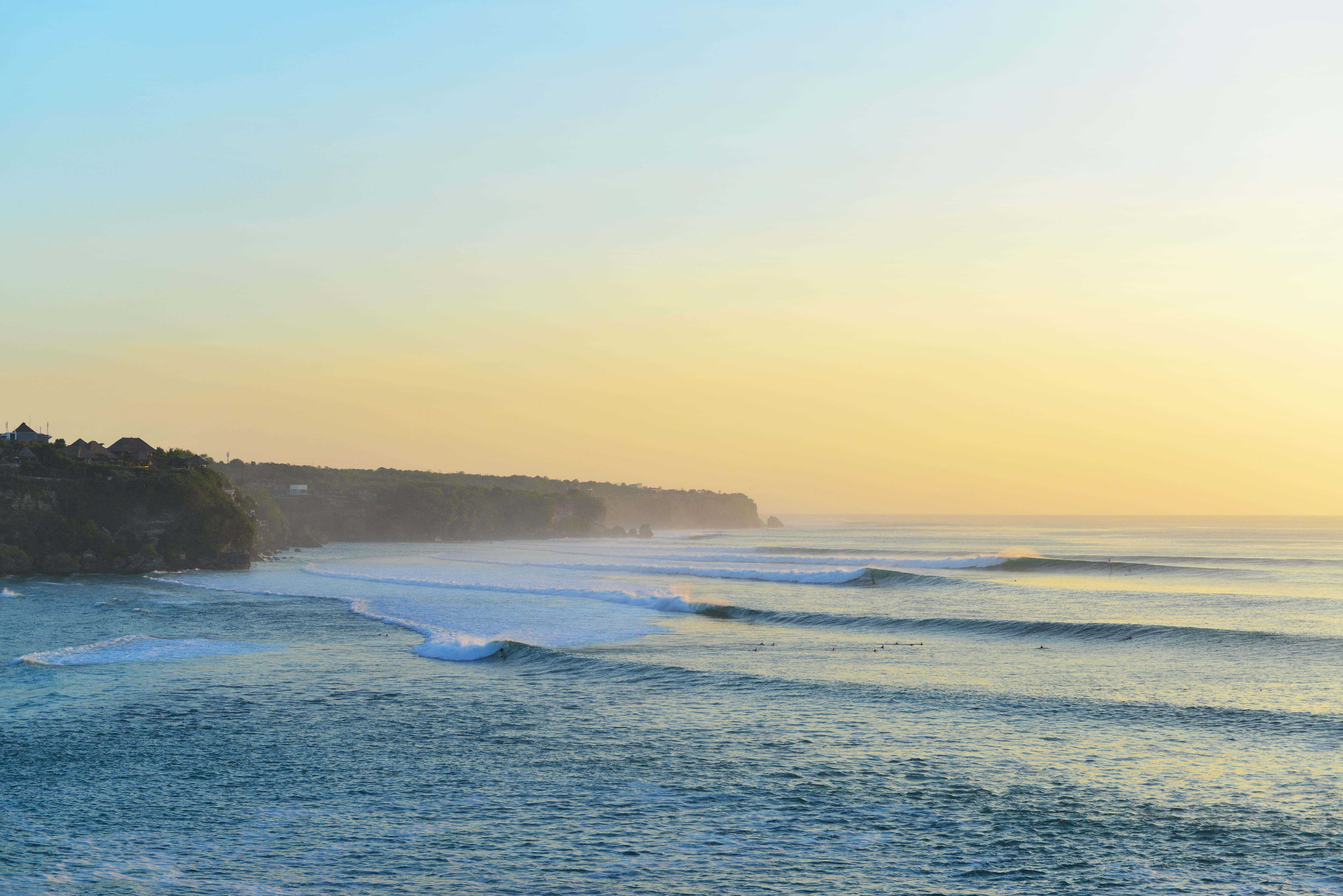 bali surf indonesia ocean sunrise seascape wave sunset 2k 4k 5k