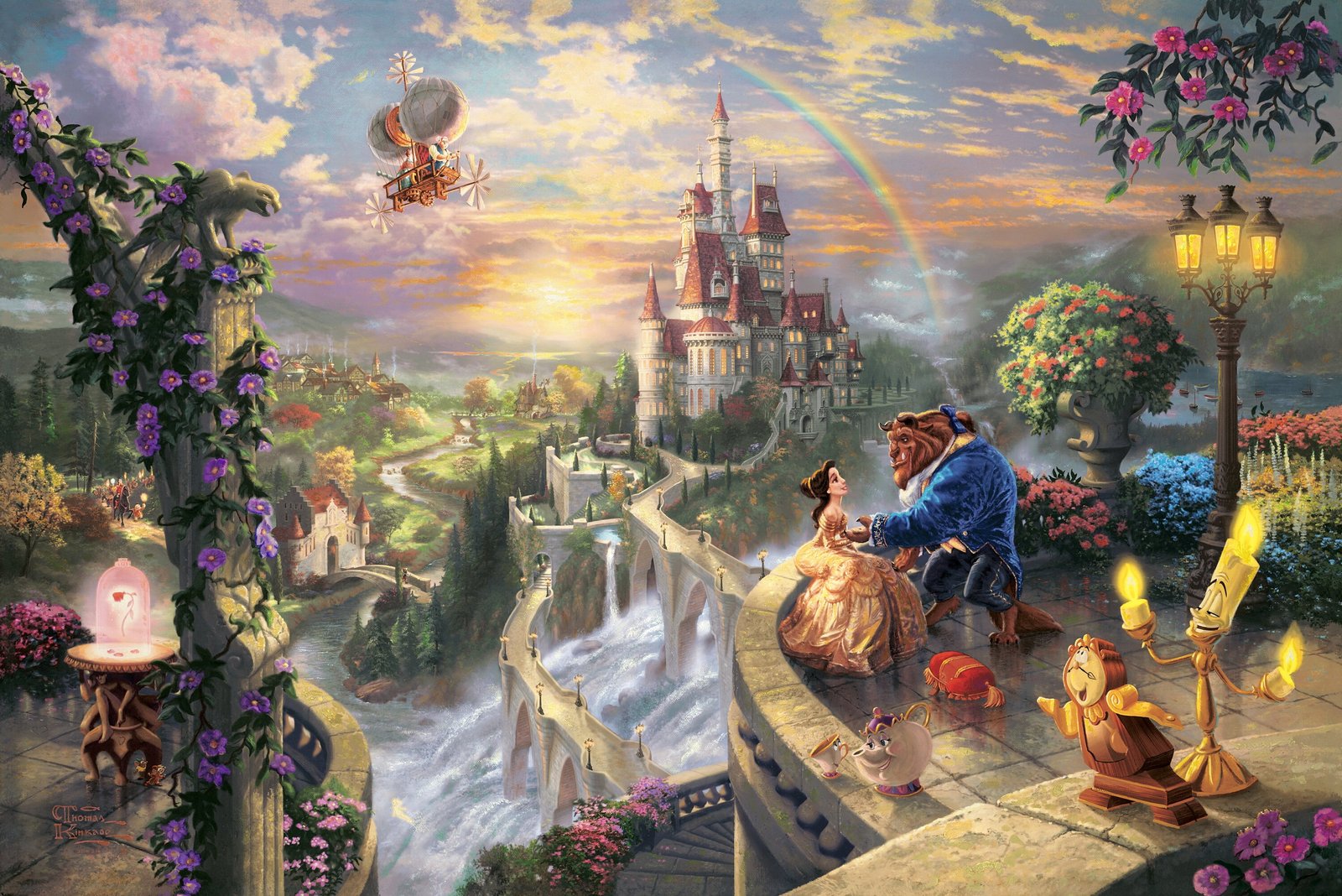 Beauty and the Beast wallpaper trees love sunset flowers 2k