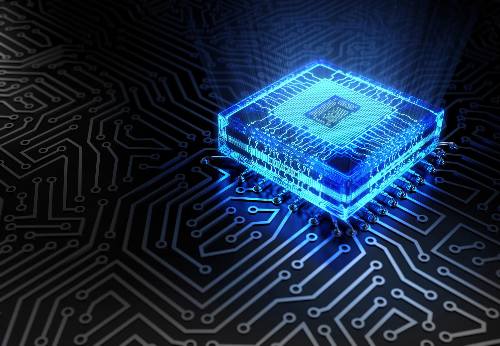 blue computer processor illustration macro chip color glow 2k 4k