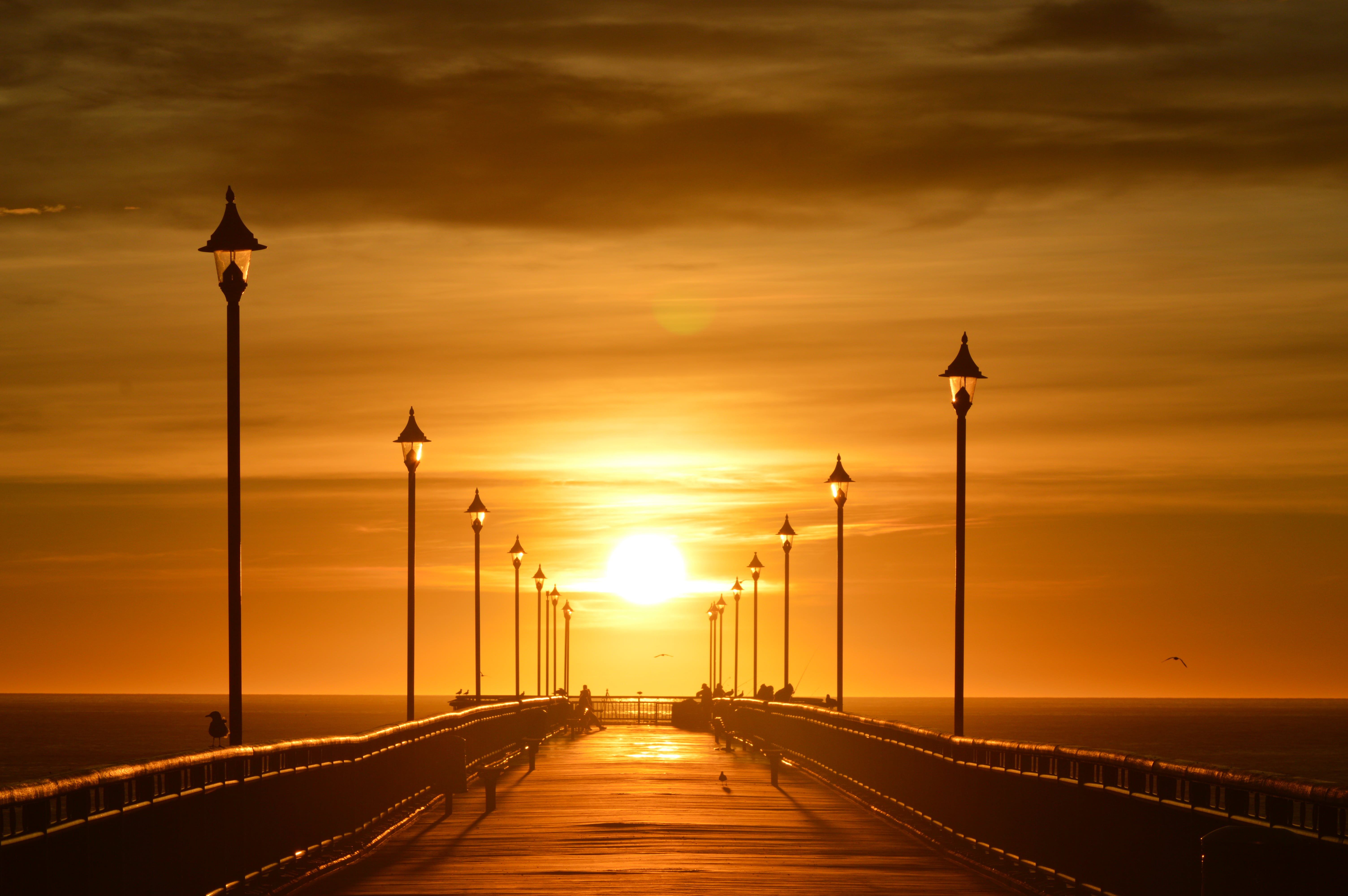 bridge during sunset sunrise beach new Brighton pier 2k 4k 5k