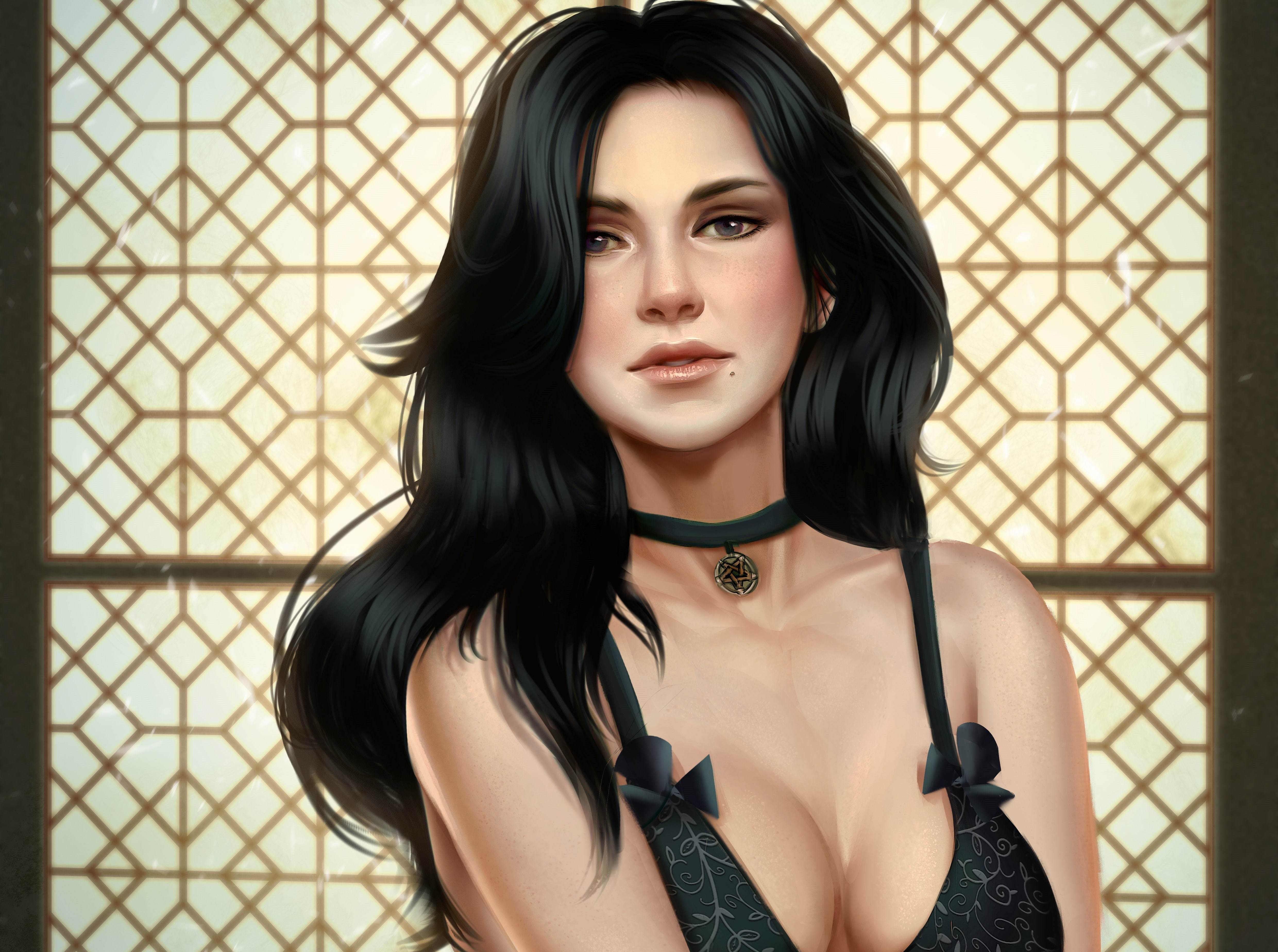 chest look hair art medallion the enchantress Witcher 3 Wild Hunt 2k 4k 5k