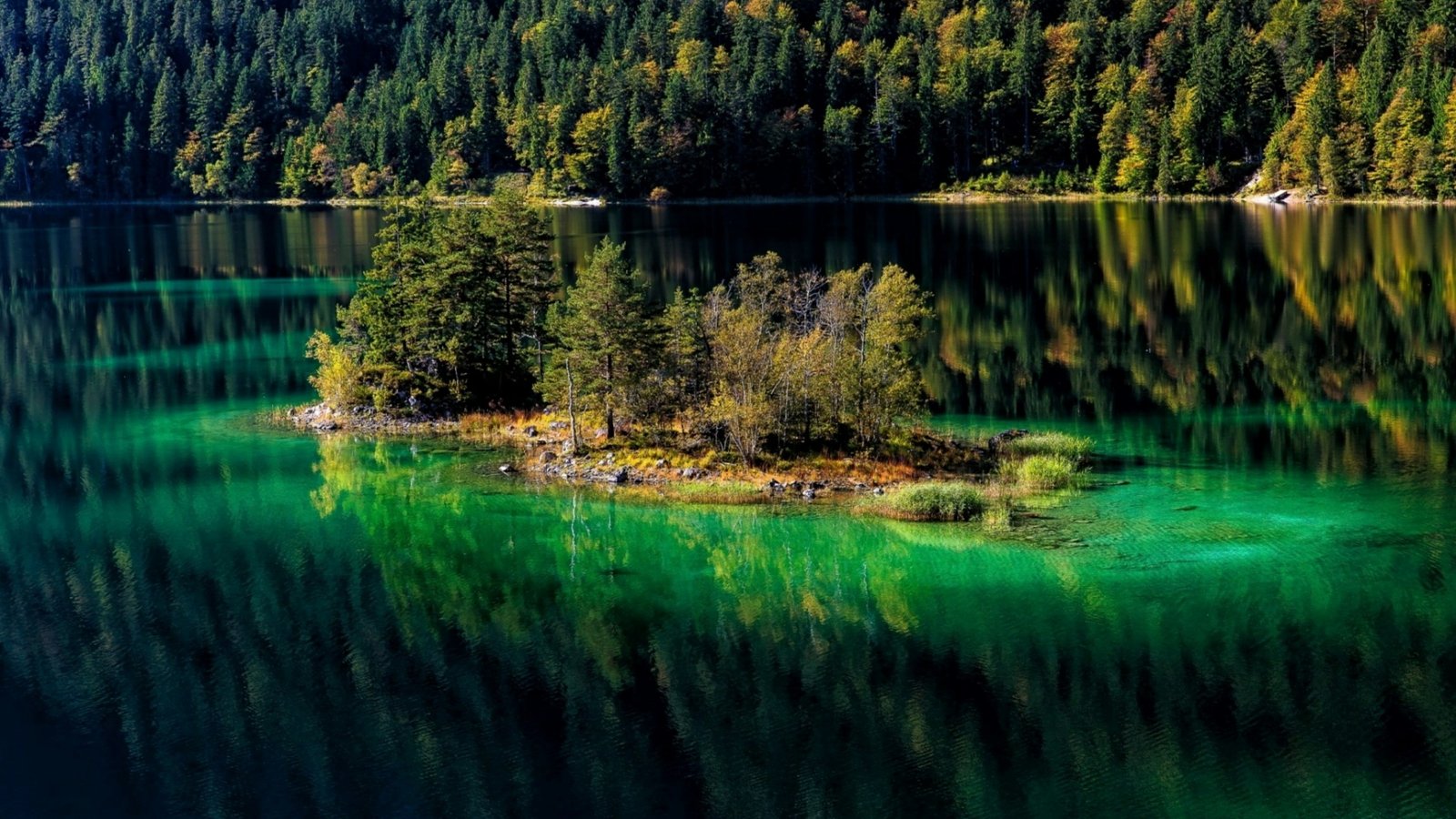 eibsee forest island alps bavarian alpine lake grainau 2k 4k
