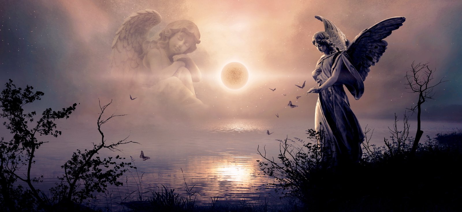 fantasy angel light nature lake water landscape mystical 2k 4k 5k