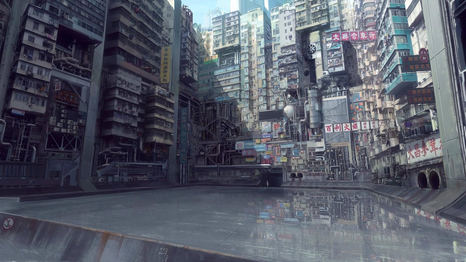 Ghost in the Shell digital art urban city water anime 2k 4k