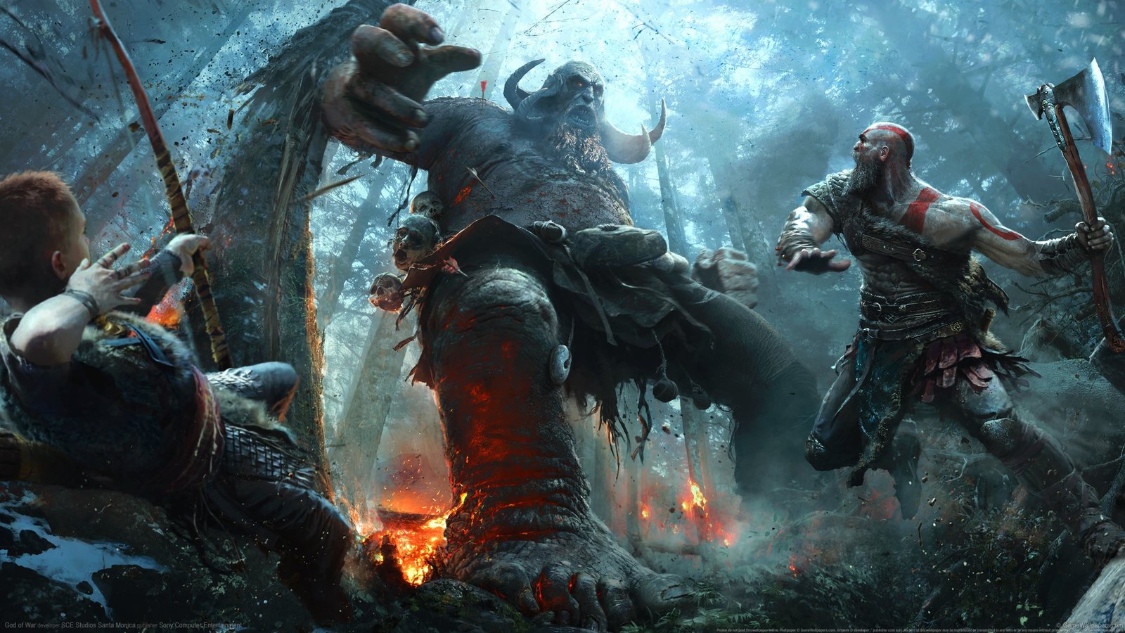 God of War 4 digital wallpaper Axe bow Kratos 2k 4k