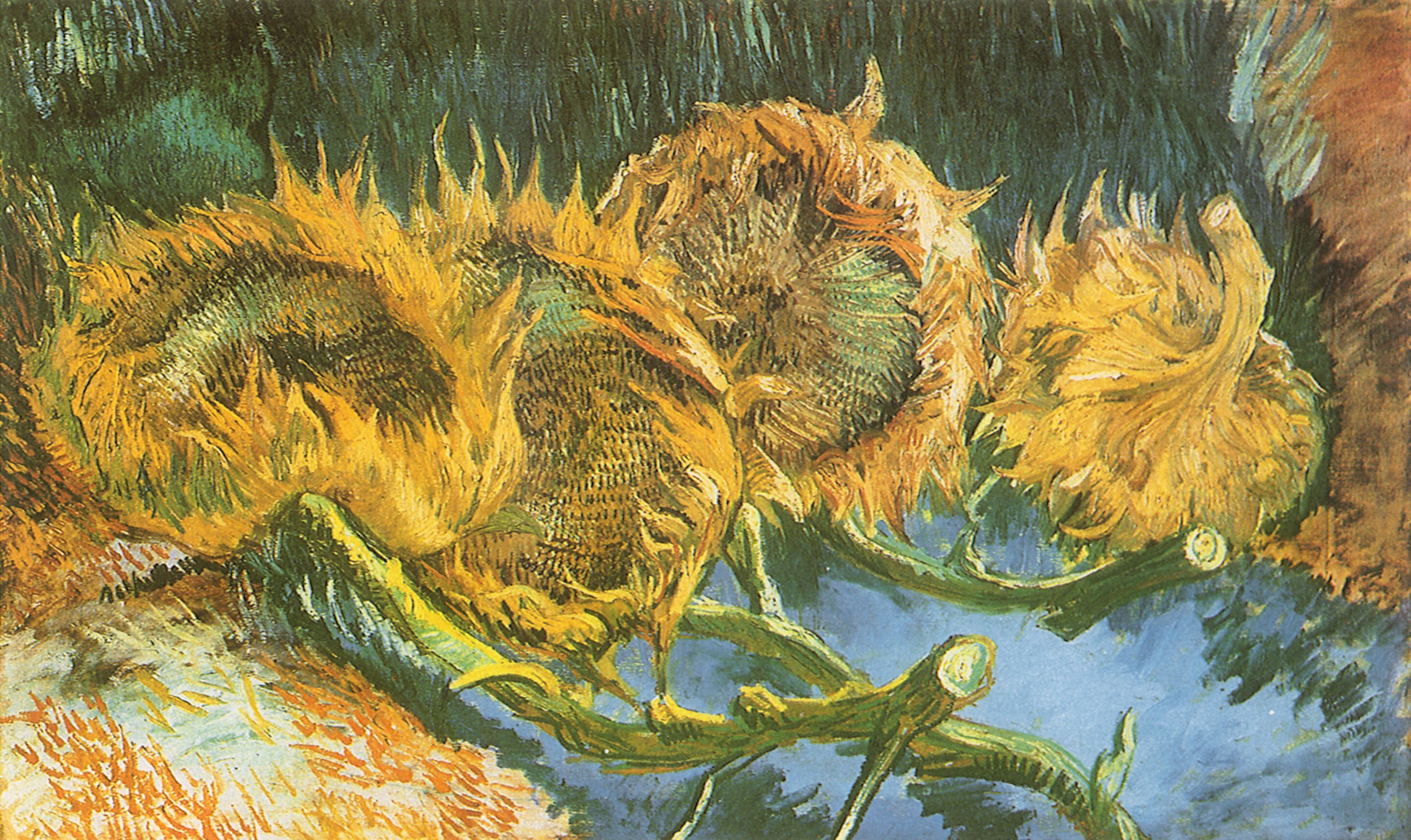 green and yellow flower painting artwork Vincent van Gogh sunflowers 2k