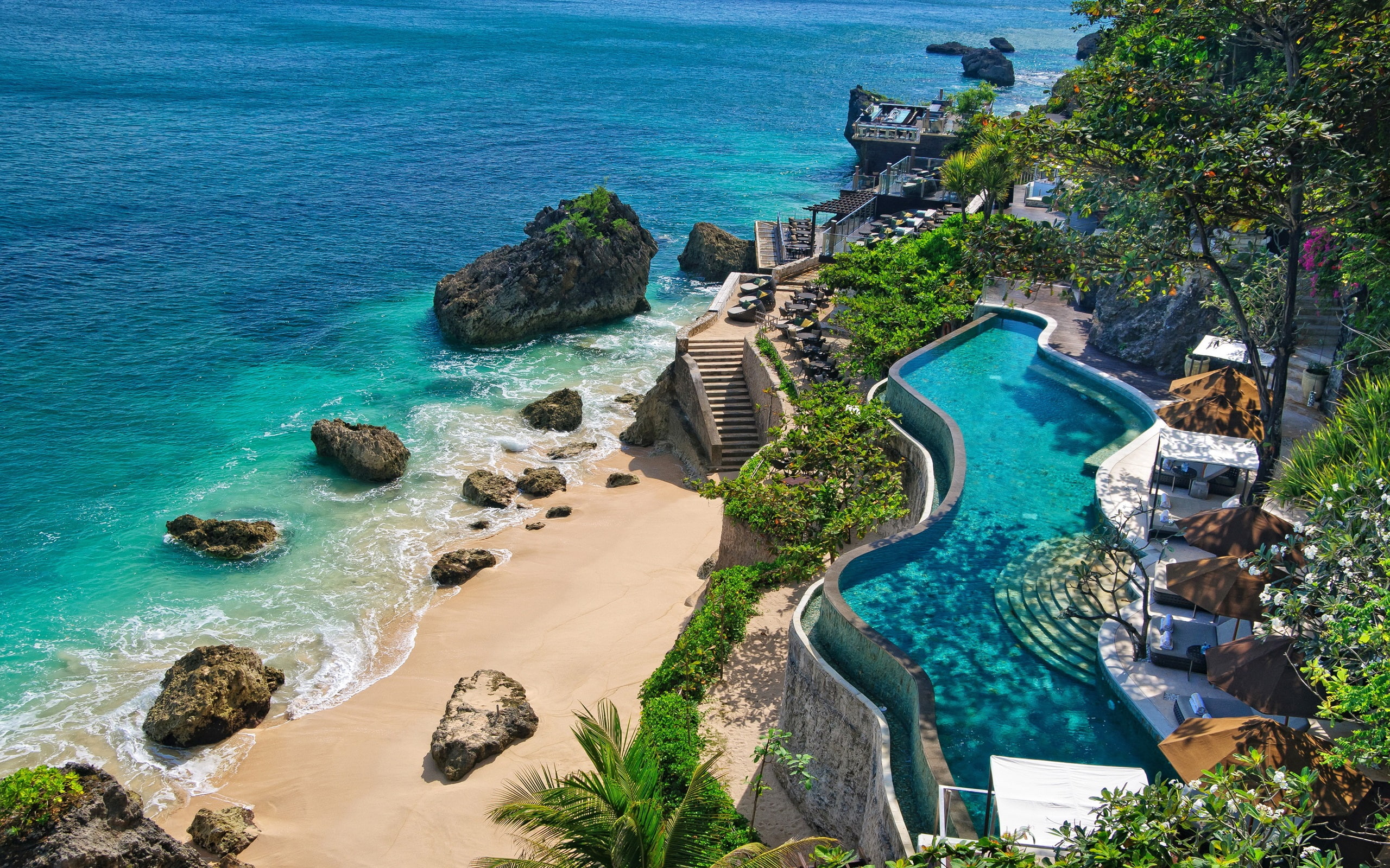 Indonesia Bali coast beach stones pools 2k