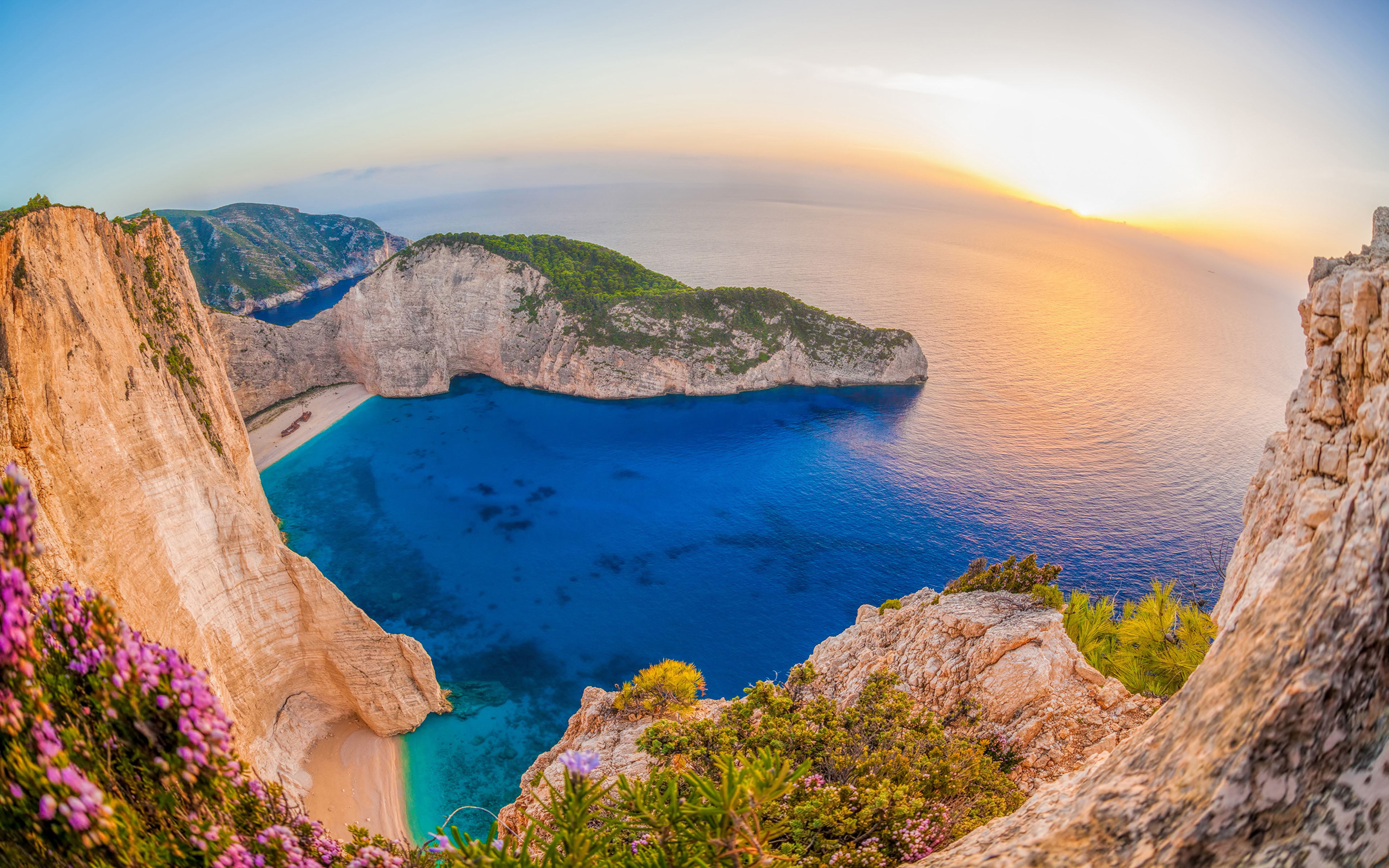 Navagio Beach Zakynthos Island In Greece Sunset Landscape Wallpaper For Desktop 2k 4k