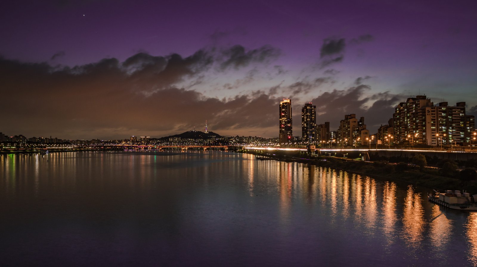 night view seoul korea han river light bridge a of 2k 4k 5k