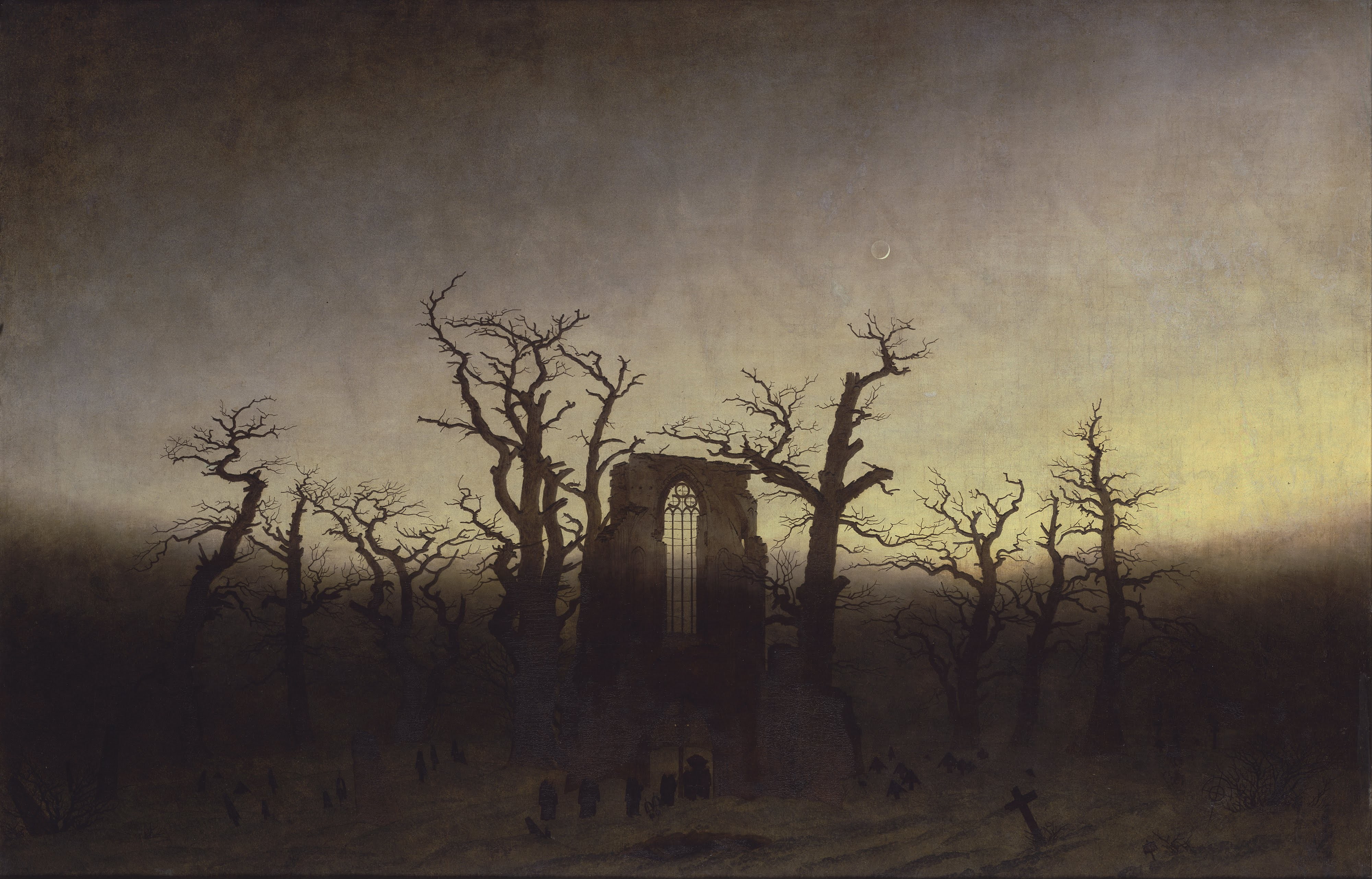 painting landscape Gothic Caspar David Friedrich tree plant 2k 4k