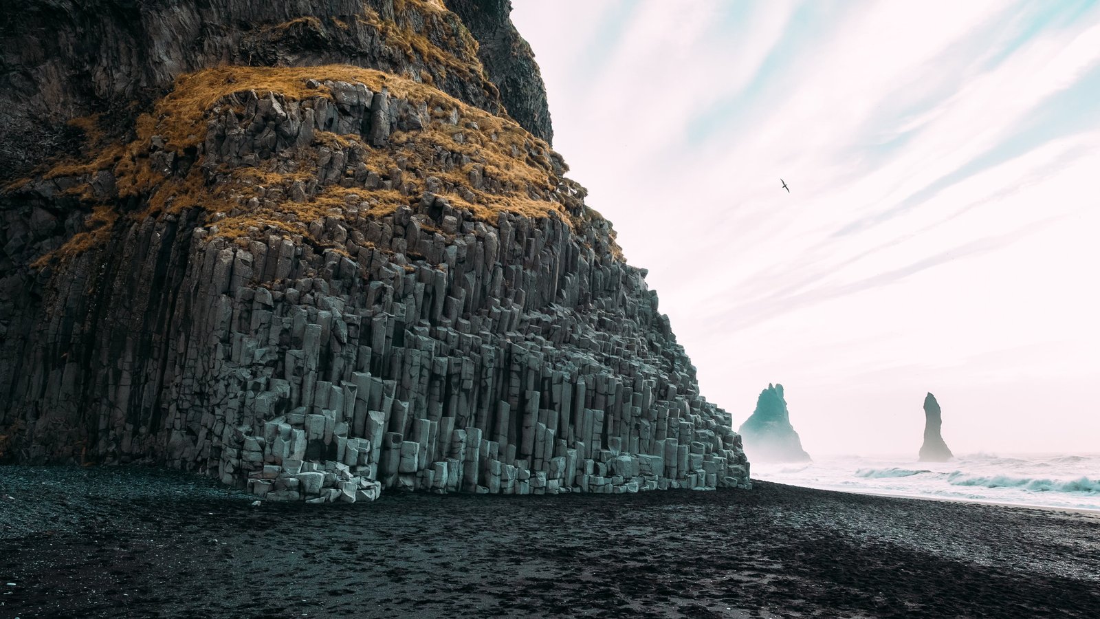 photo of brown cave beach landscape Iceland Reynisfjara rock 2k 4k