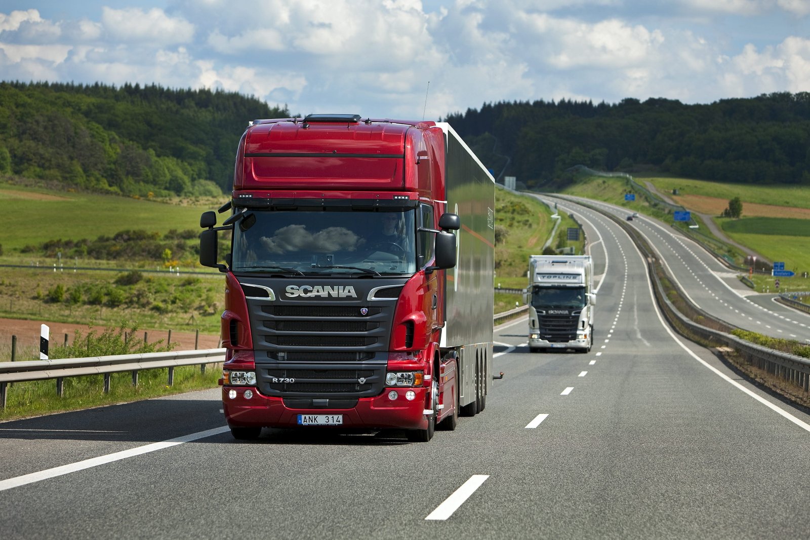 red Scania truck Nature Road Field Forest Tractor Trucks 2k 4k