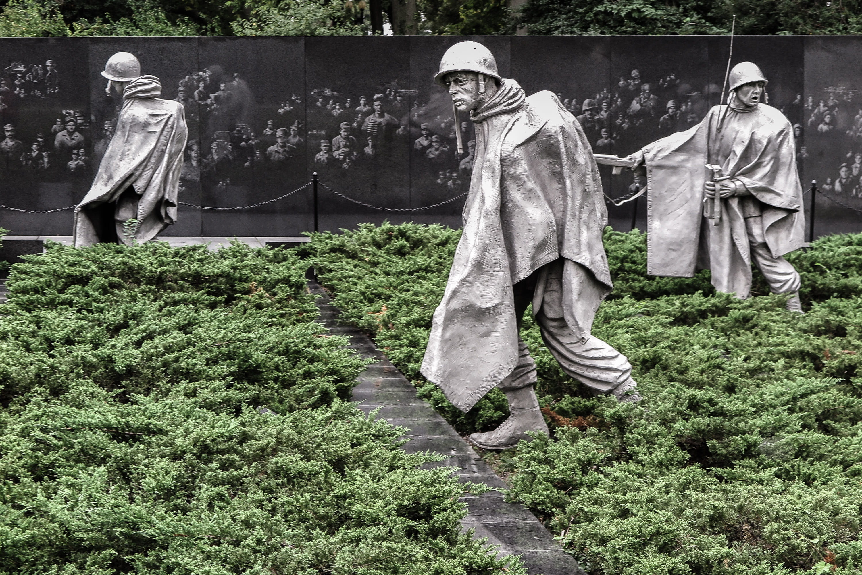 Statues of soldiers at the Korean War Memorial National Mall Washington DC 2k